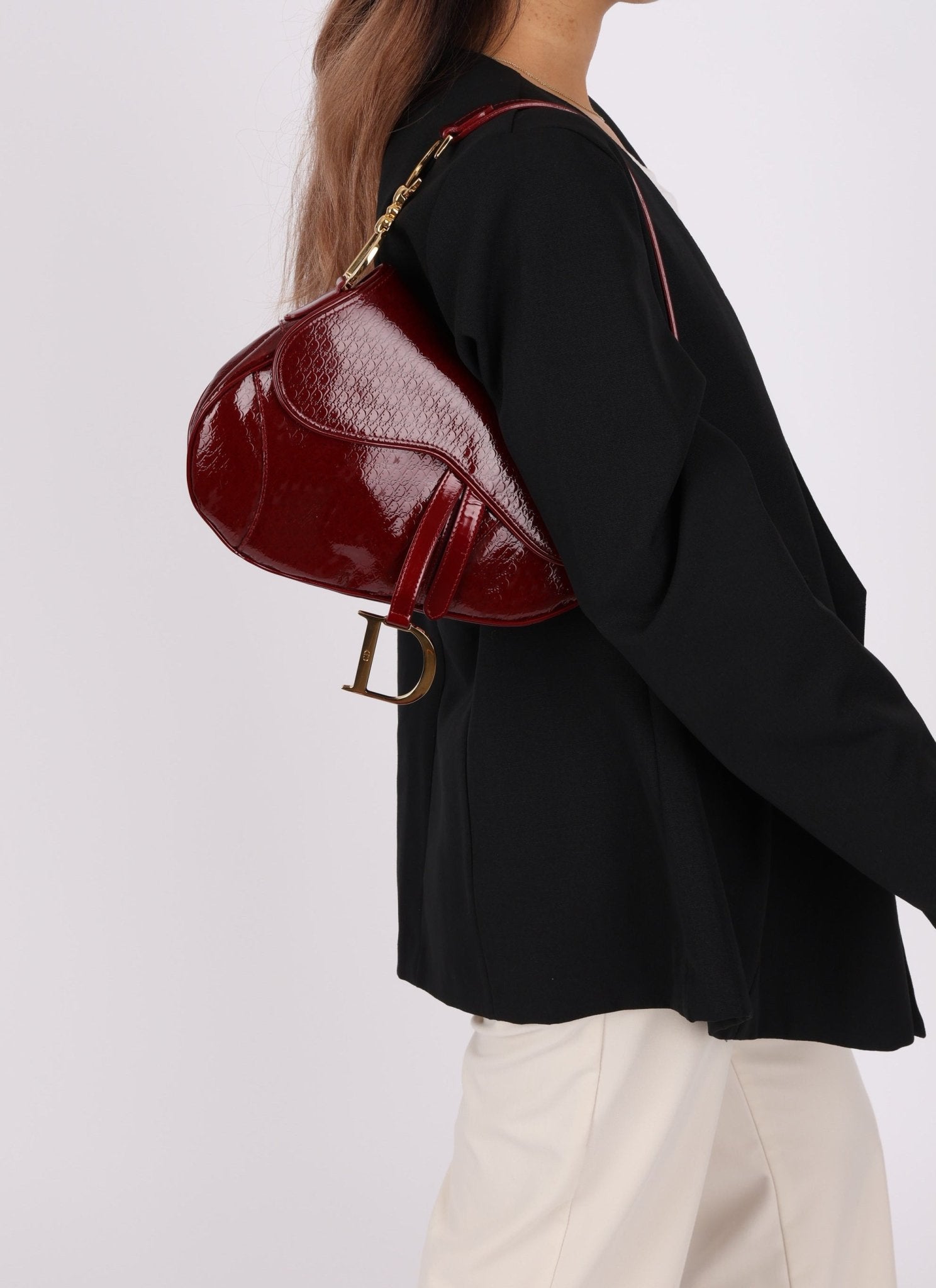 Rare Dior 2000 Red Patent Medium Diorissimo Saddle Bag - FashioNica