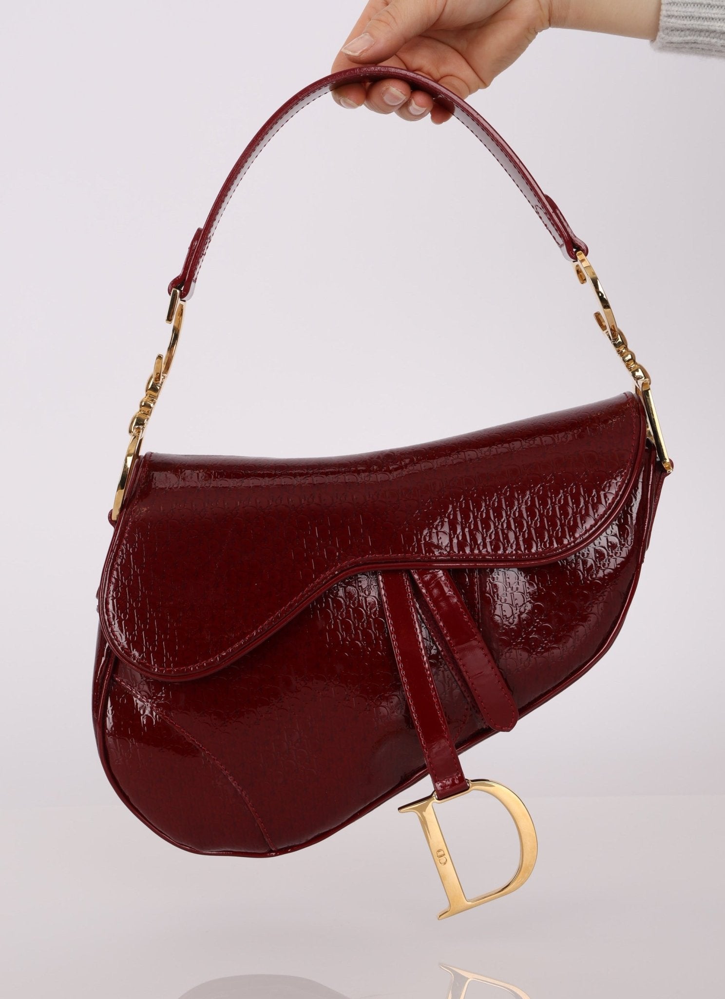 Rare Dior 2000 Red Patent Medium Diorissimo Saddle Bag - FashioNica