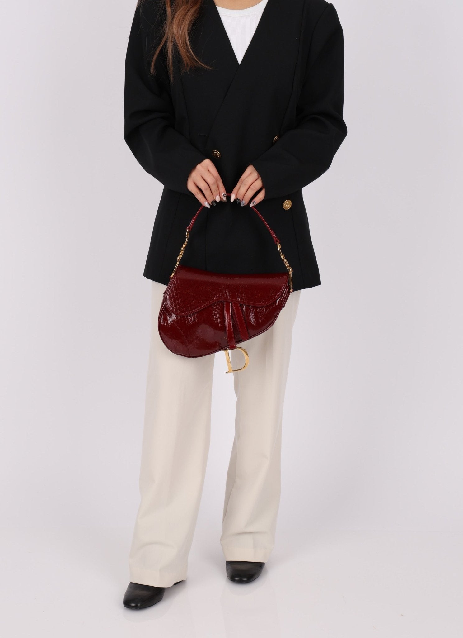 Rare Dior 2000 Red Patent Medium Diorissimo Saddle Bag - FashioNica