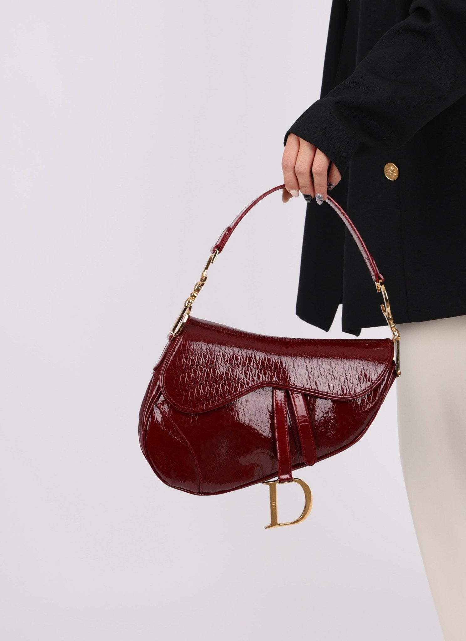 Rare Dior 2000 Red Patent Medium Diorissimo Saddle Bag - FashioNica