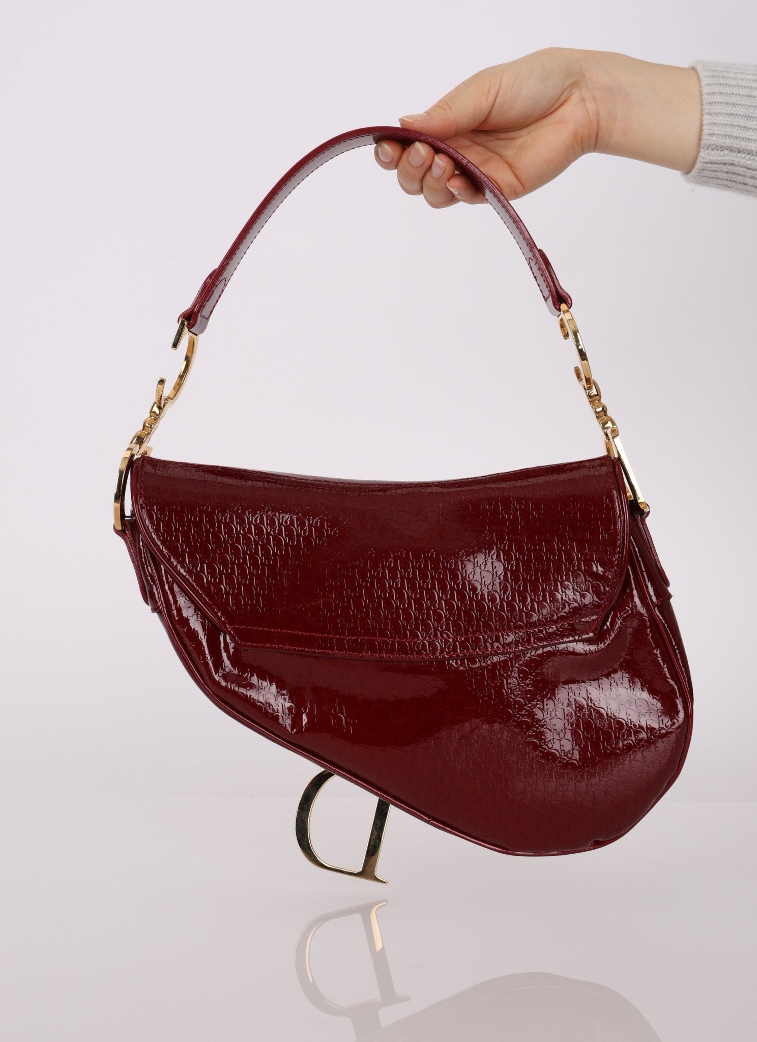 Rare Dior 2000 Red Patent Medium Diorissimo Saddle Bag - FashioNica