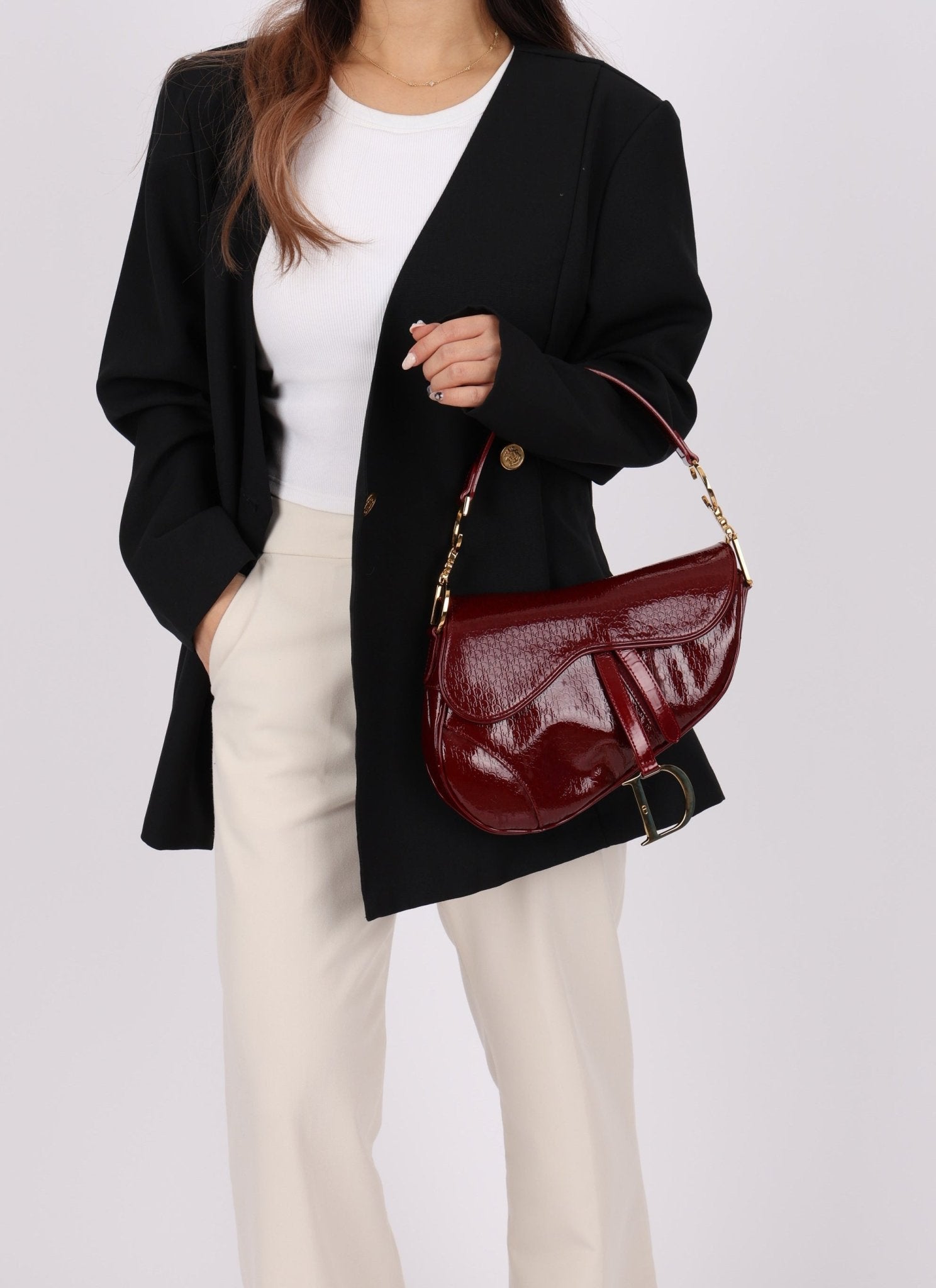 Rare Dior 2000 Red Patent Medium Diorissimo Saddle Bag - FashioNica