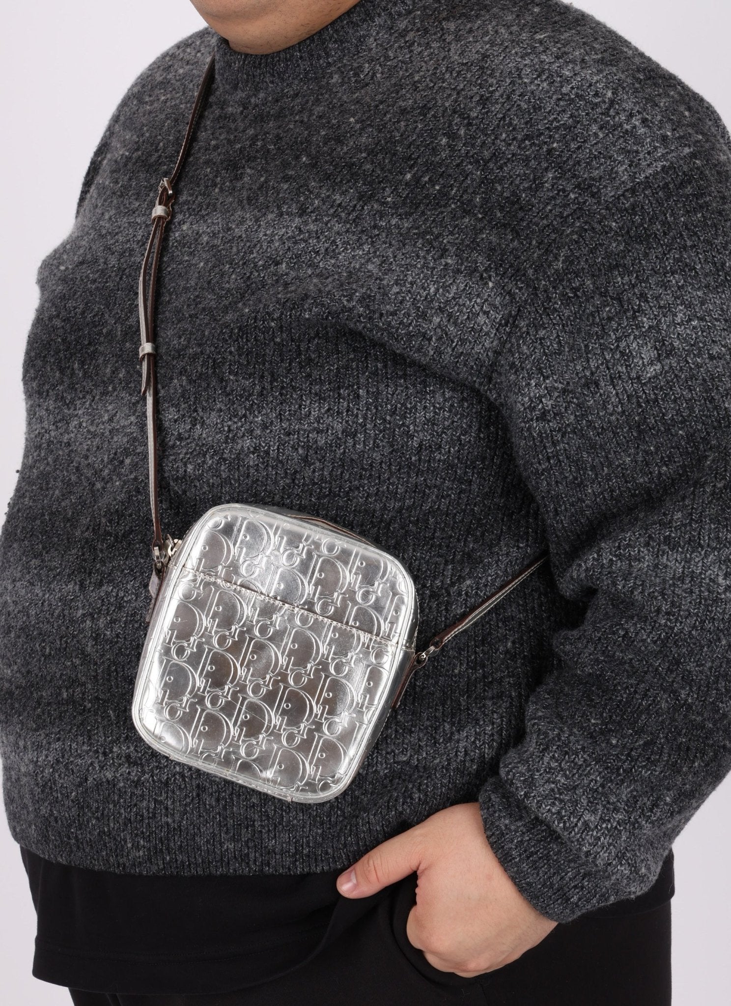 Rare Dior 2009 Diorissimo Leather Embossed Silver Crossbody - FashioNica