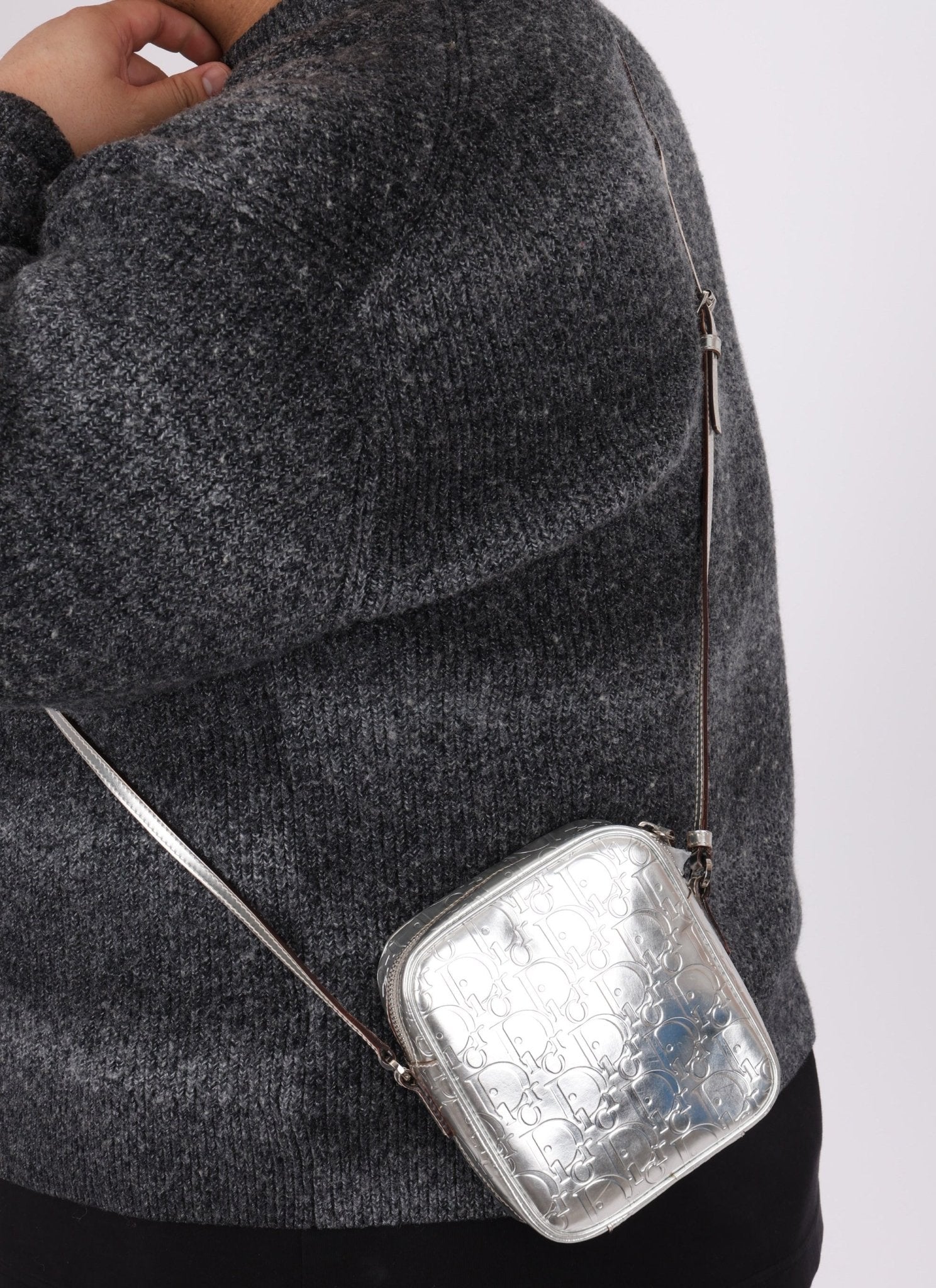 Rare Dior 2009 Diorissimo Leather Embossed Silver Crossbody - FashioNica
