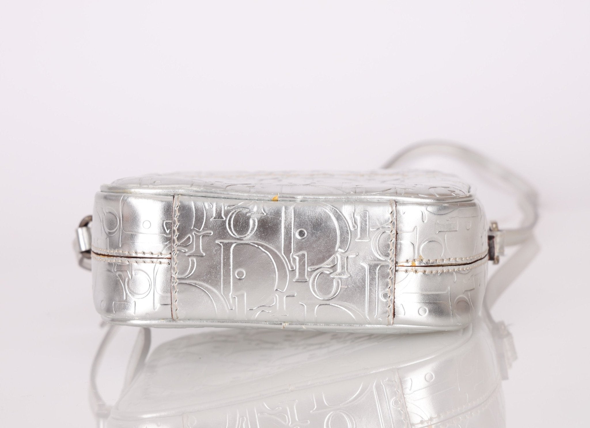 Rare Dior 2009 Diorissimo Leather Embossed Silver Crossbody - FashioNica