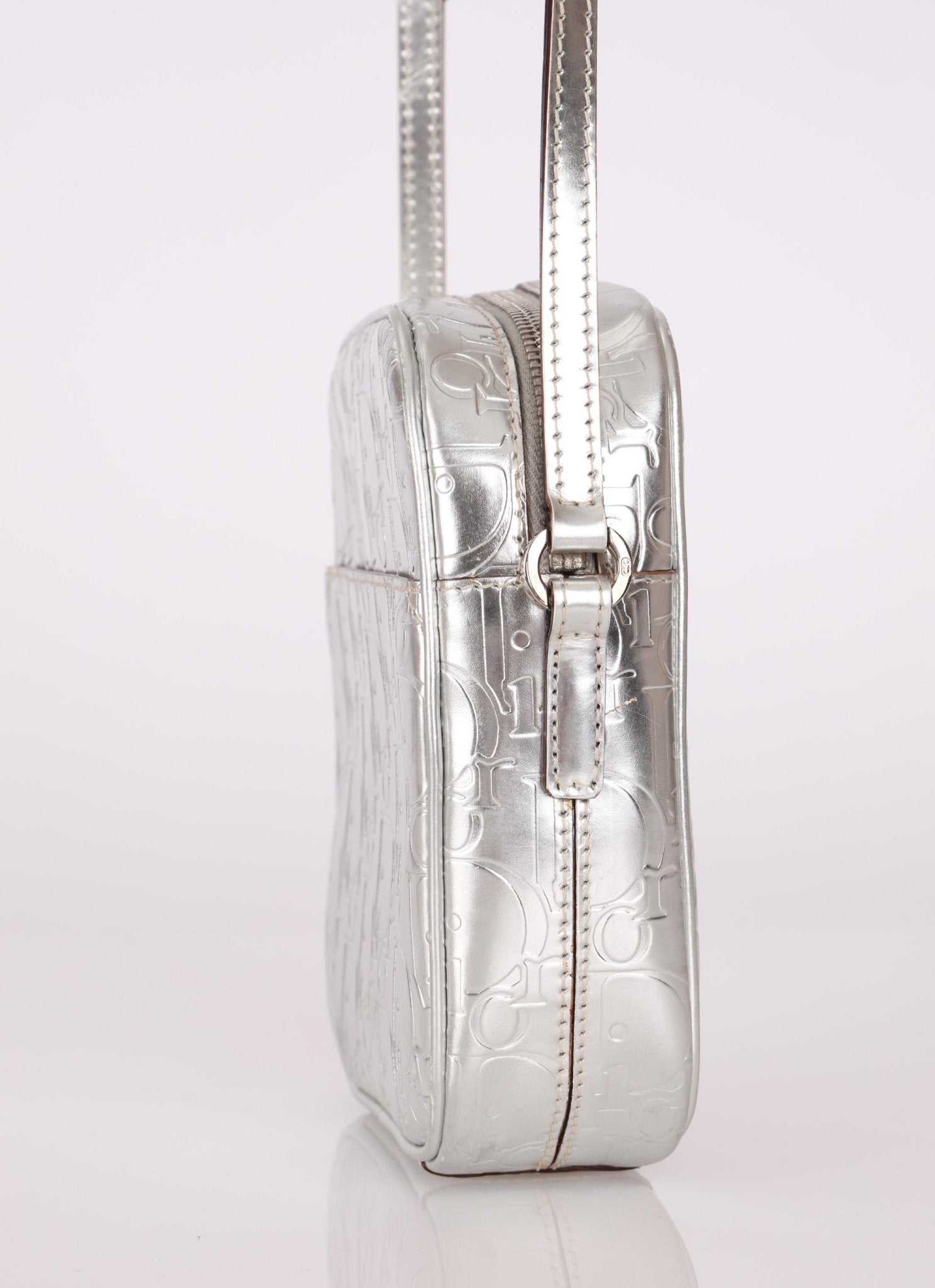 Rare Dior 2009 Diorissimo Leather Embossed Silver Crossbody - FashioNica