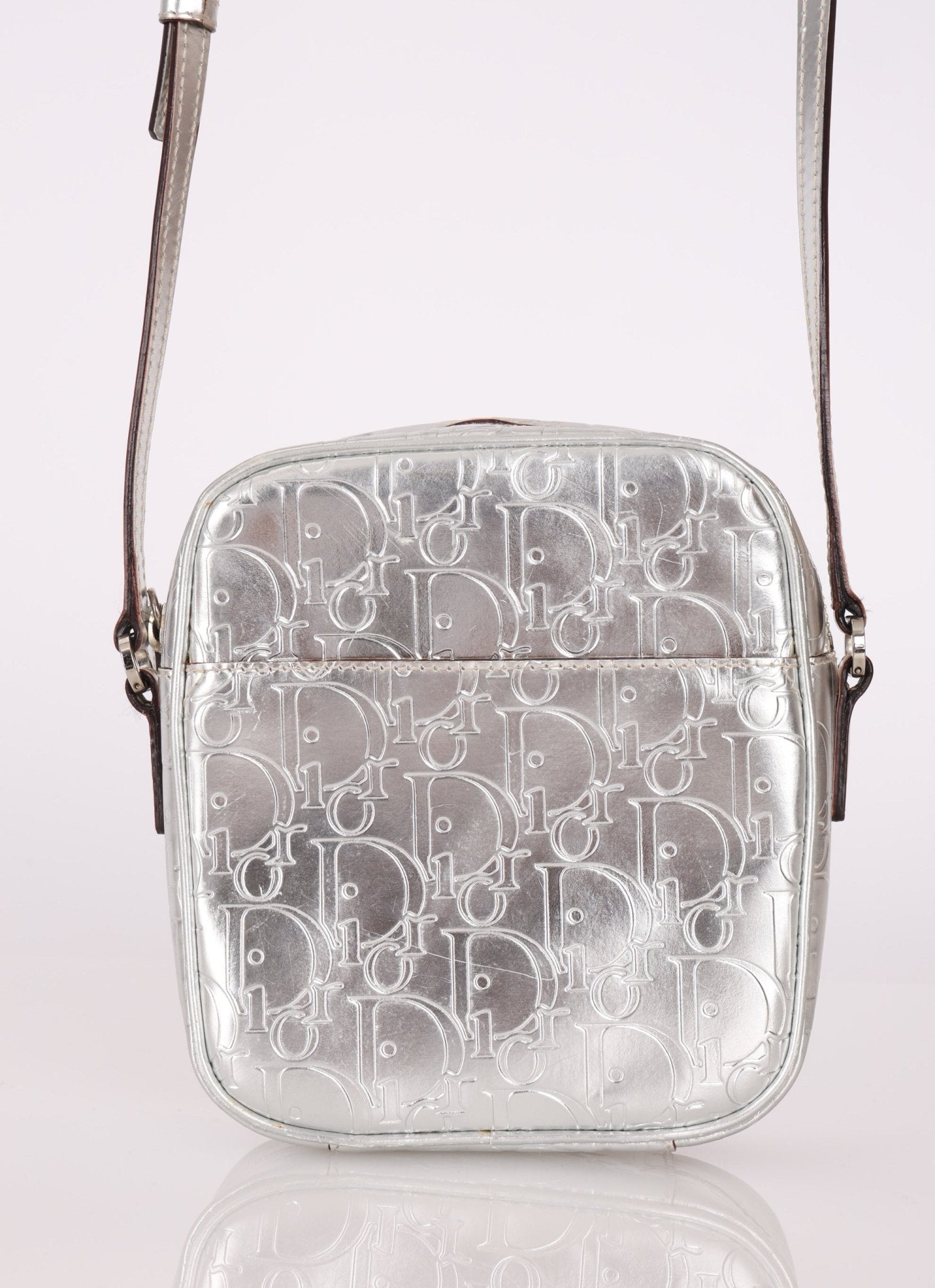 Rare Dior 2009 Diorissimo Leather Embossed Silver Crossbody - FashioNica
