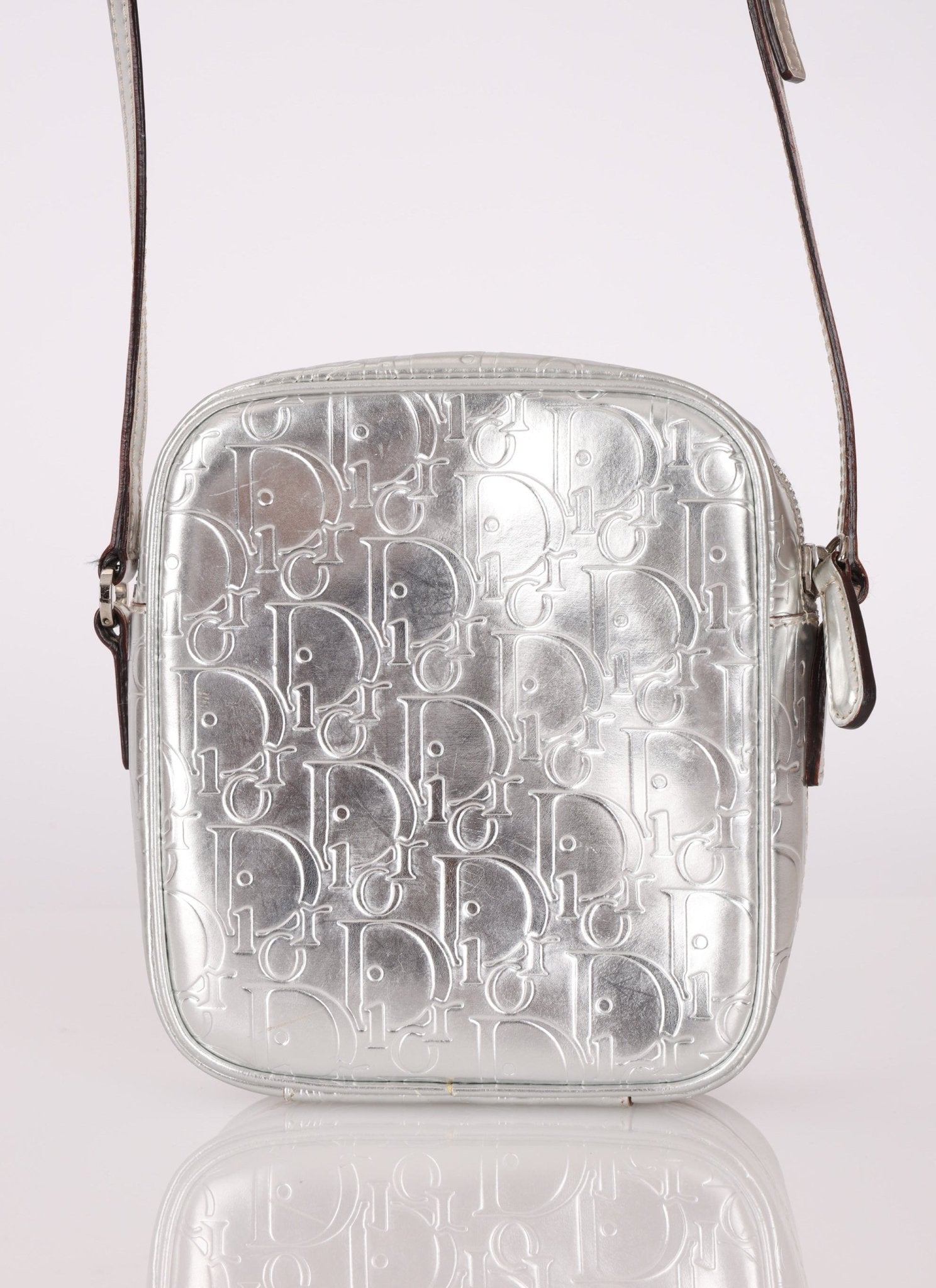 Rare Dior 2009 Diorissimo Leather Embossed Silver Crossbody - FashioNica