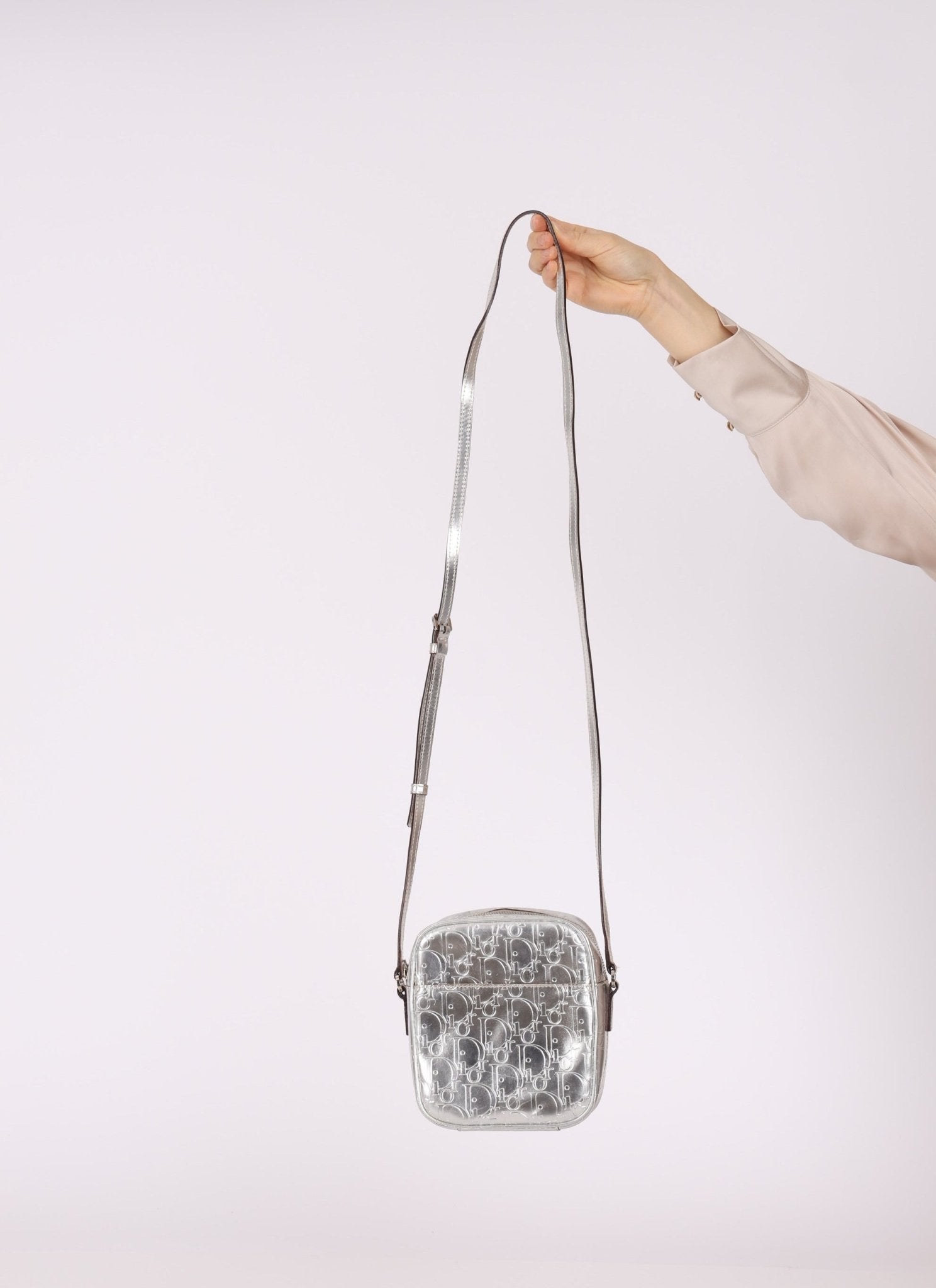 Rare Dior 2009 Diorissimo Leather Embossed Silver Crossbody - FashioNica