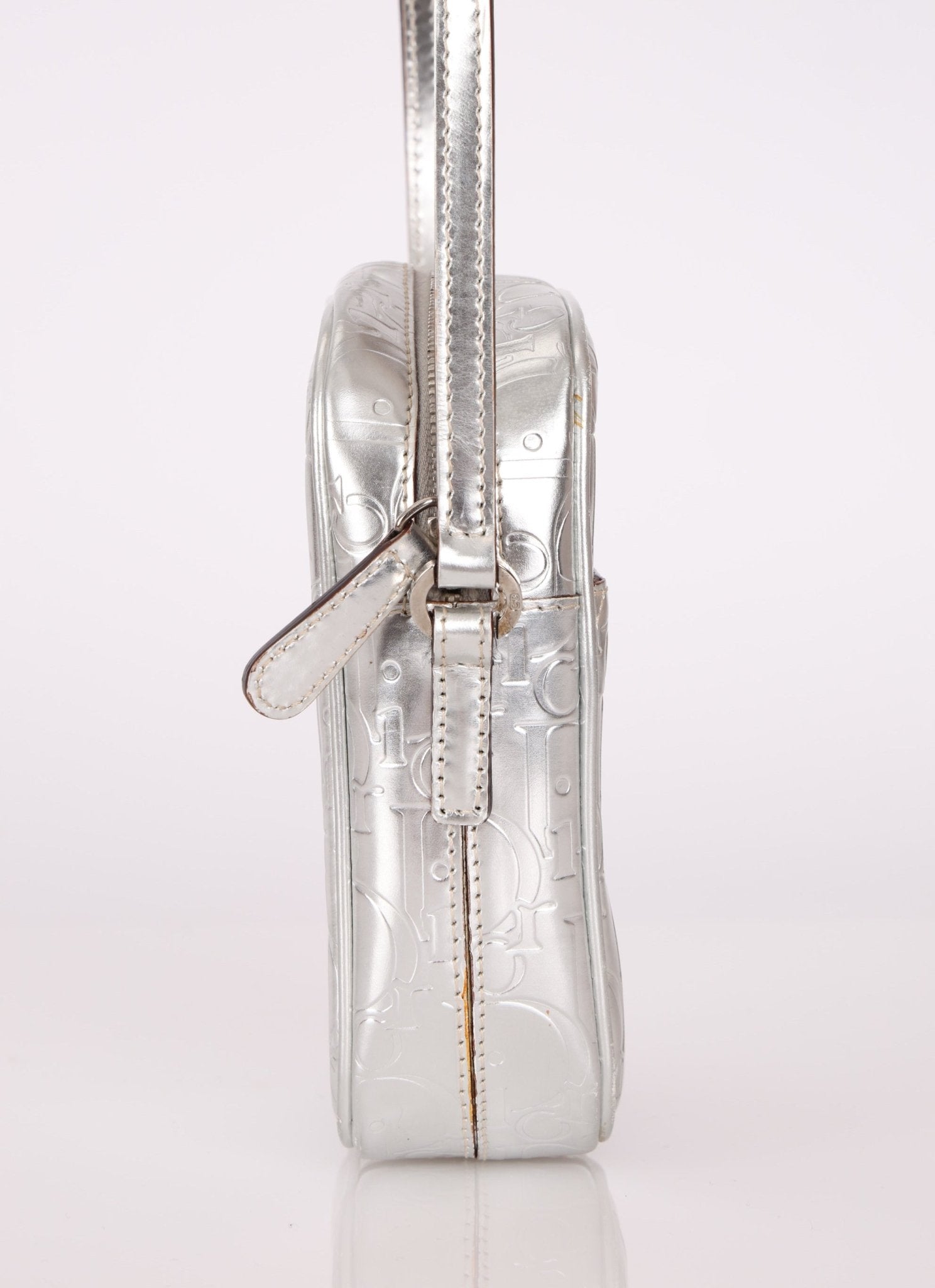 Rare Dior 2009 Diorissimo Leather Embossed Silver Crossbody - FashioNica