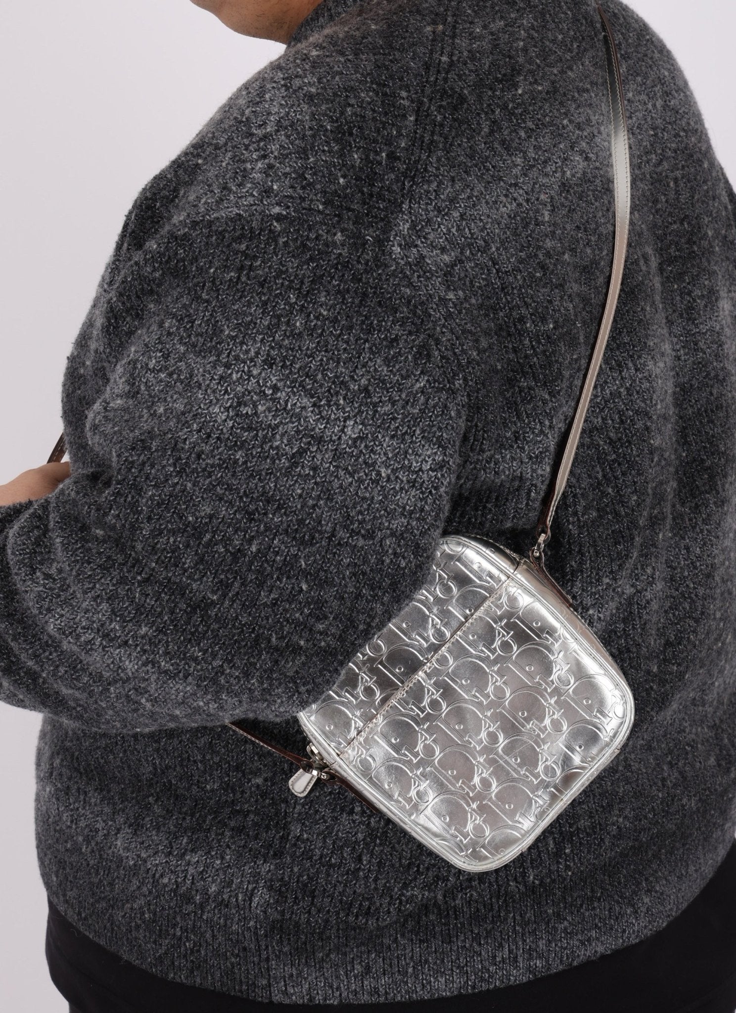 Rare Dior 2009 Diorissimo Leather Embossed Silver Crossbody - FashioNica