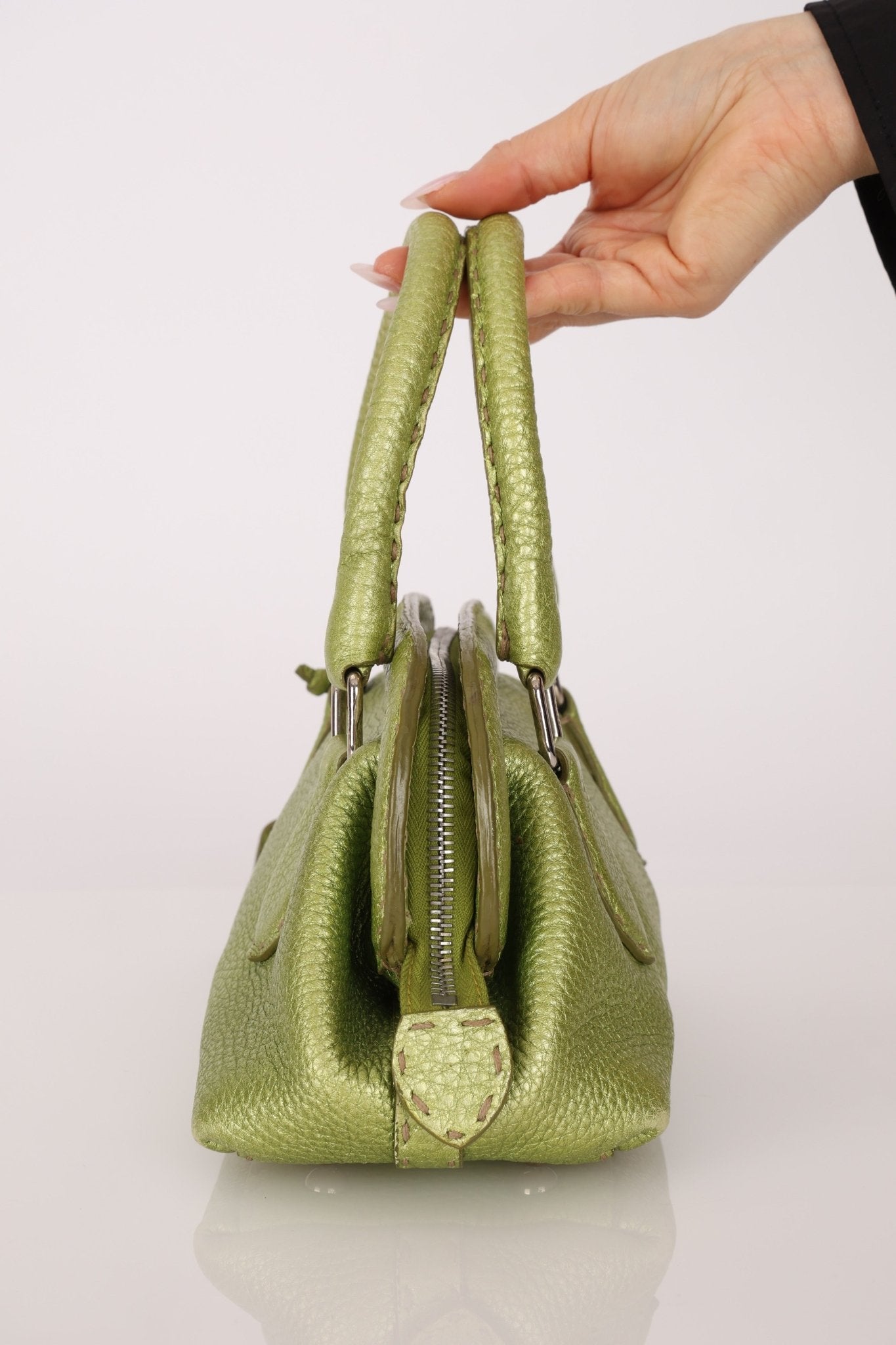 Rare Fendi Acid Green Metallic Adele Frame Bag - FashioNica