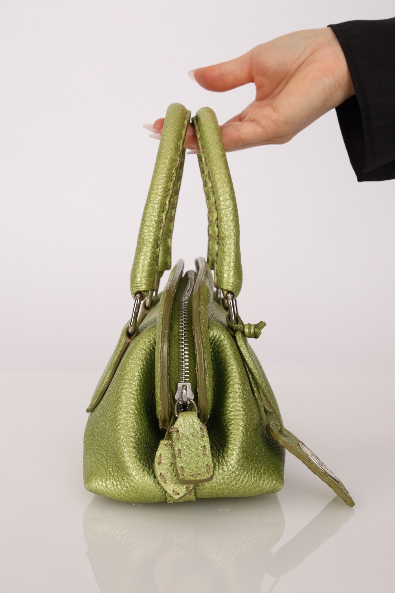 Rare Fendi Acid Green Metallic Adele Frame Bag - FashioNica