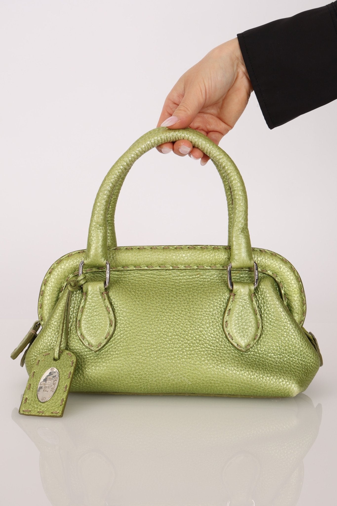Rare Fendi Acid Green Metallic Adele Frame Bag - FashioNica