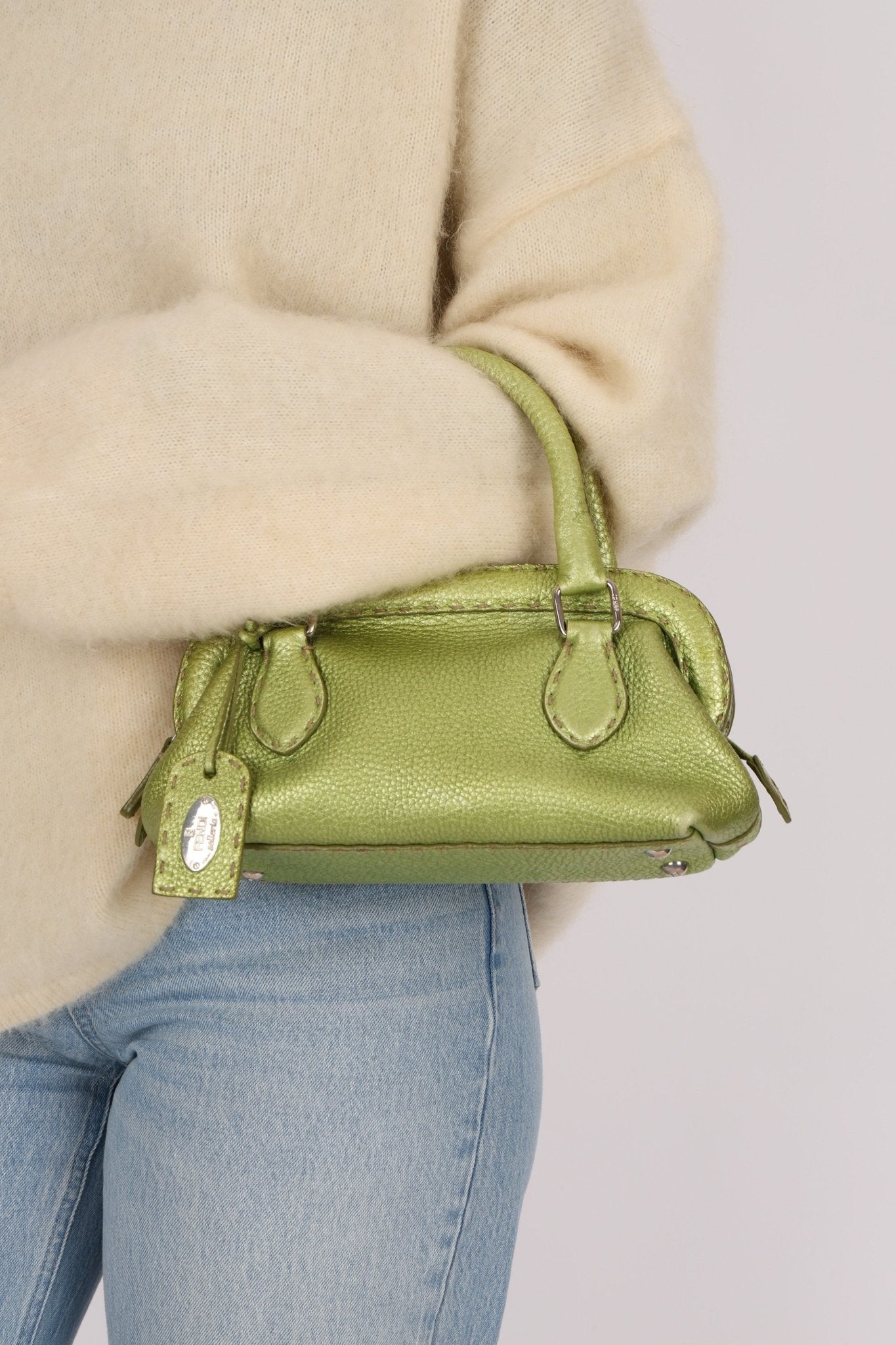 Rare Fendi Acid Green Metallic Adele Frame Bag - FashioNica