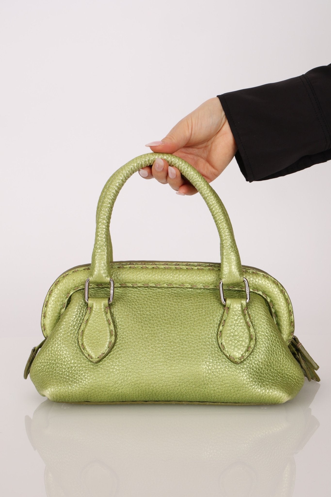 Rare Fendi Acid Green Metallic Adele Frame Bag - FashioNica