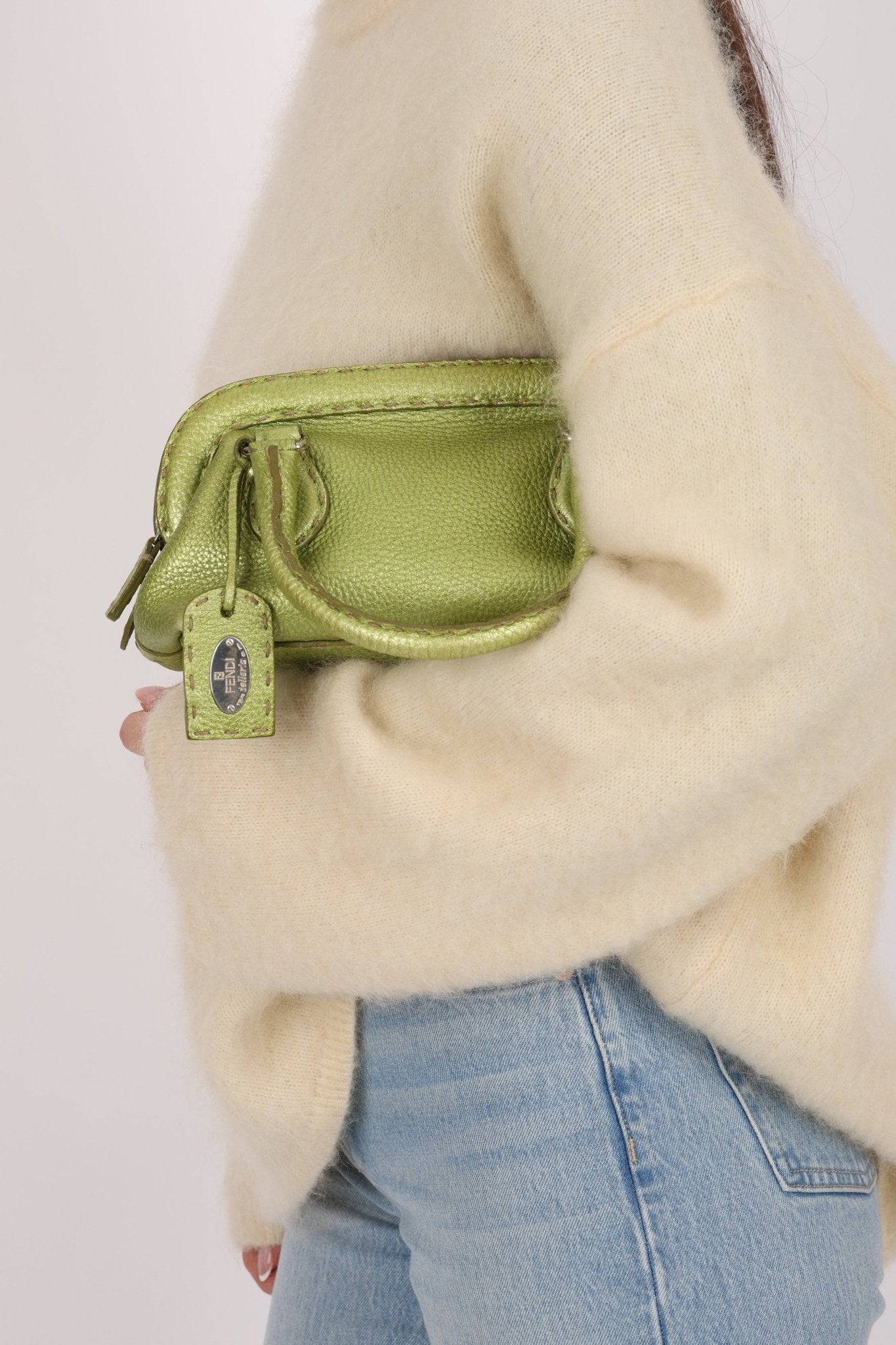 Rare Fendi Acid Green Metallic Adele Frame Bag - FashioNica