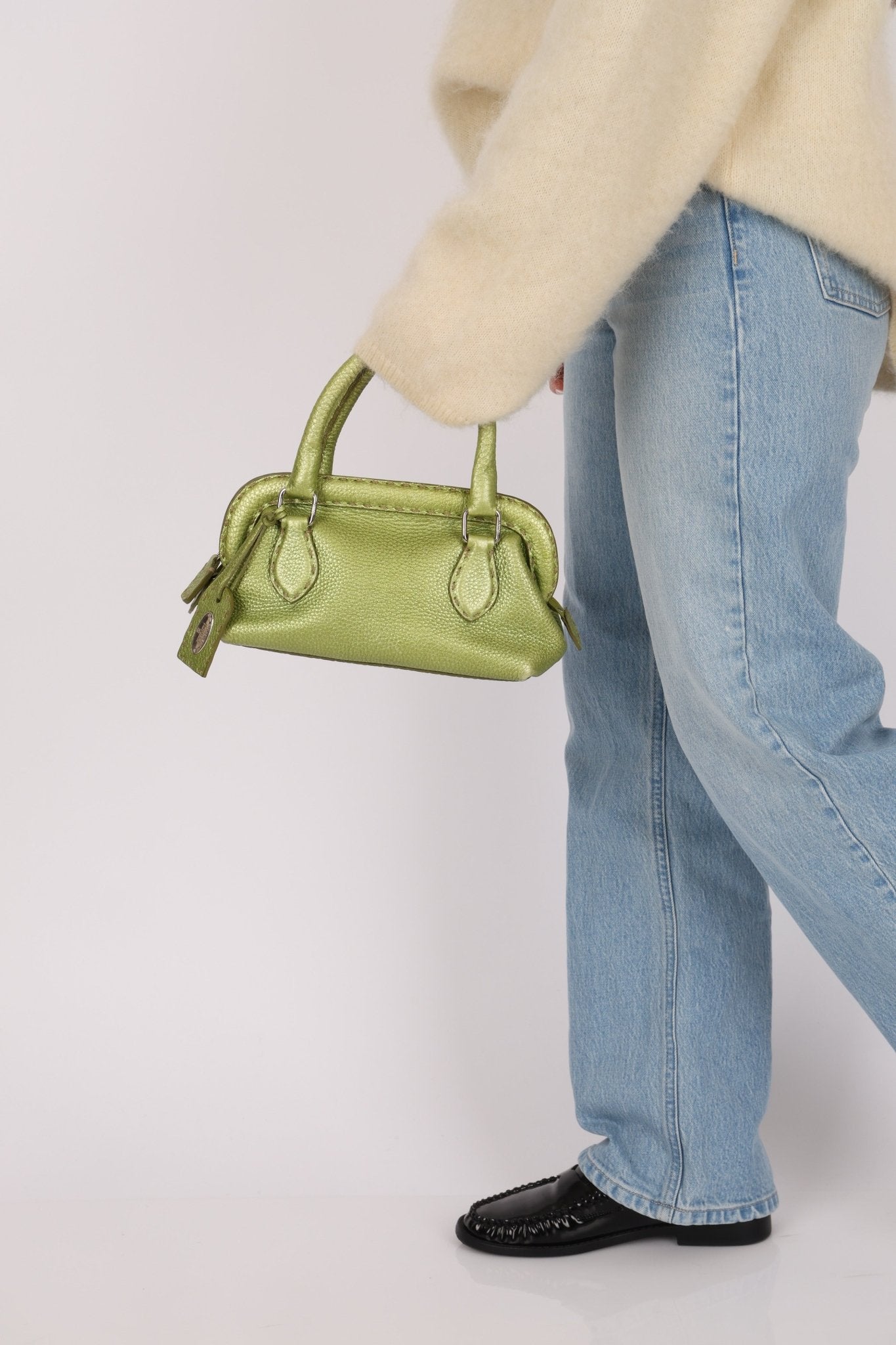 Rare Fendi Acid Green Metallic Adele Frame Bag - FashioNica