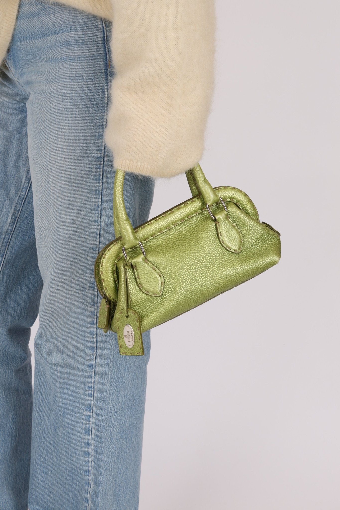 Rare Fendi Acid Green Metallic Adele Frame Bag - FashioNica