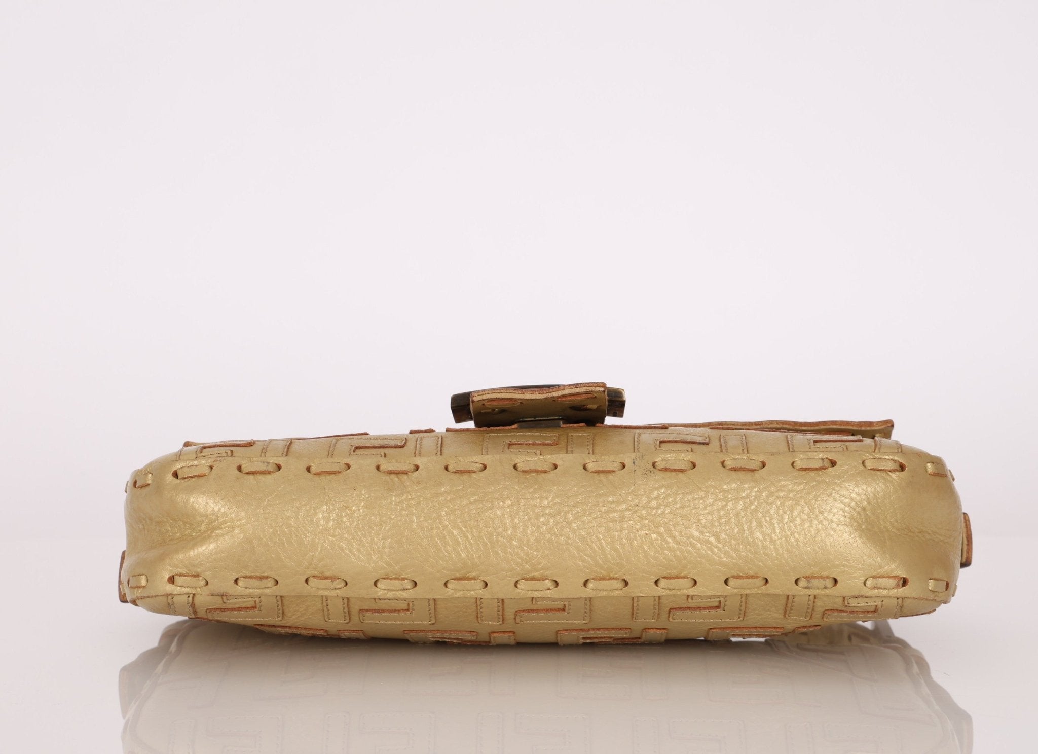 Rare Fendi Metallic Gold Embroidered Whipstitch Zucca Baguette - FashioNica