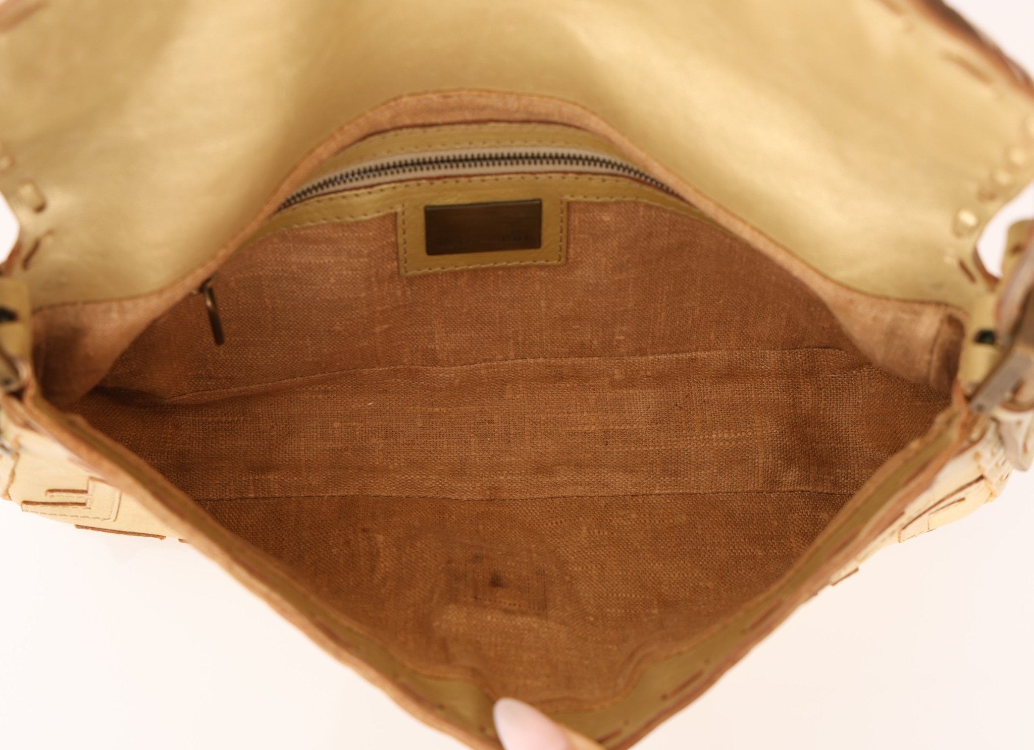 Rare Fendi Metallic Gold Embroidered Whipstitch Zucca Baguette - FashioNica