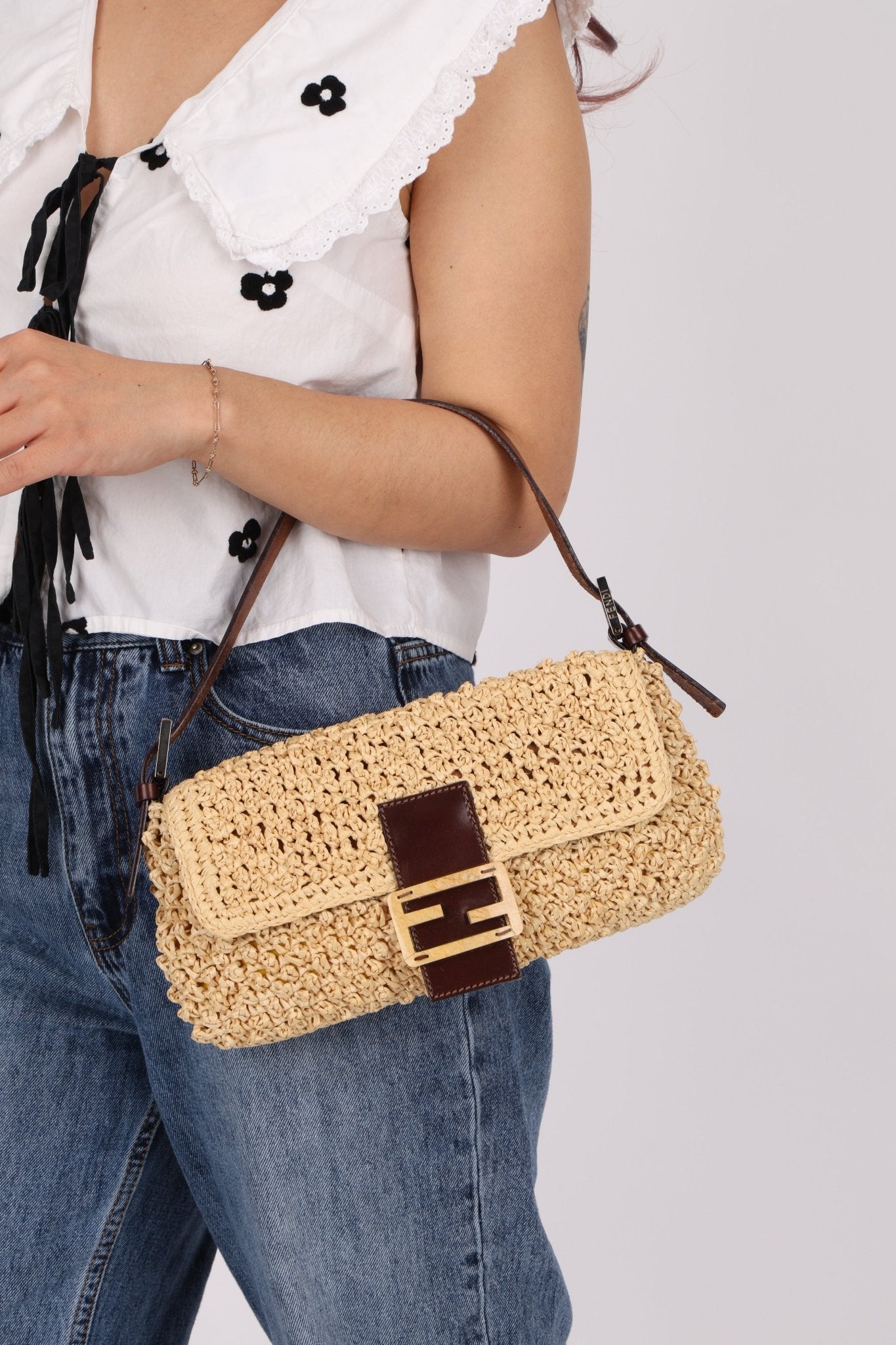 Rare Fendi Raffia & Marble Baguette - FashioNica