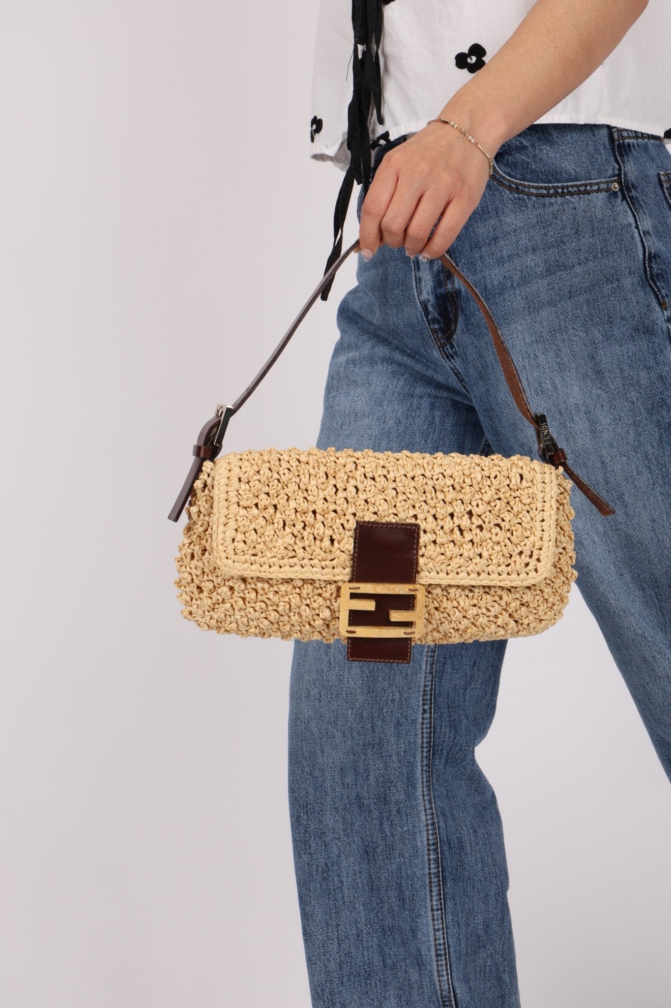 Rare Fendi Raffia & Marble Baguette - FashioNica