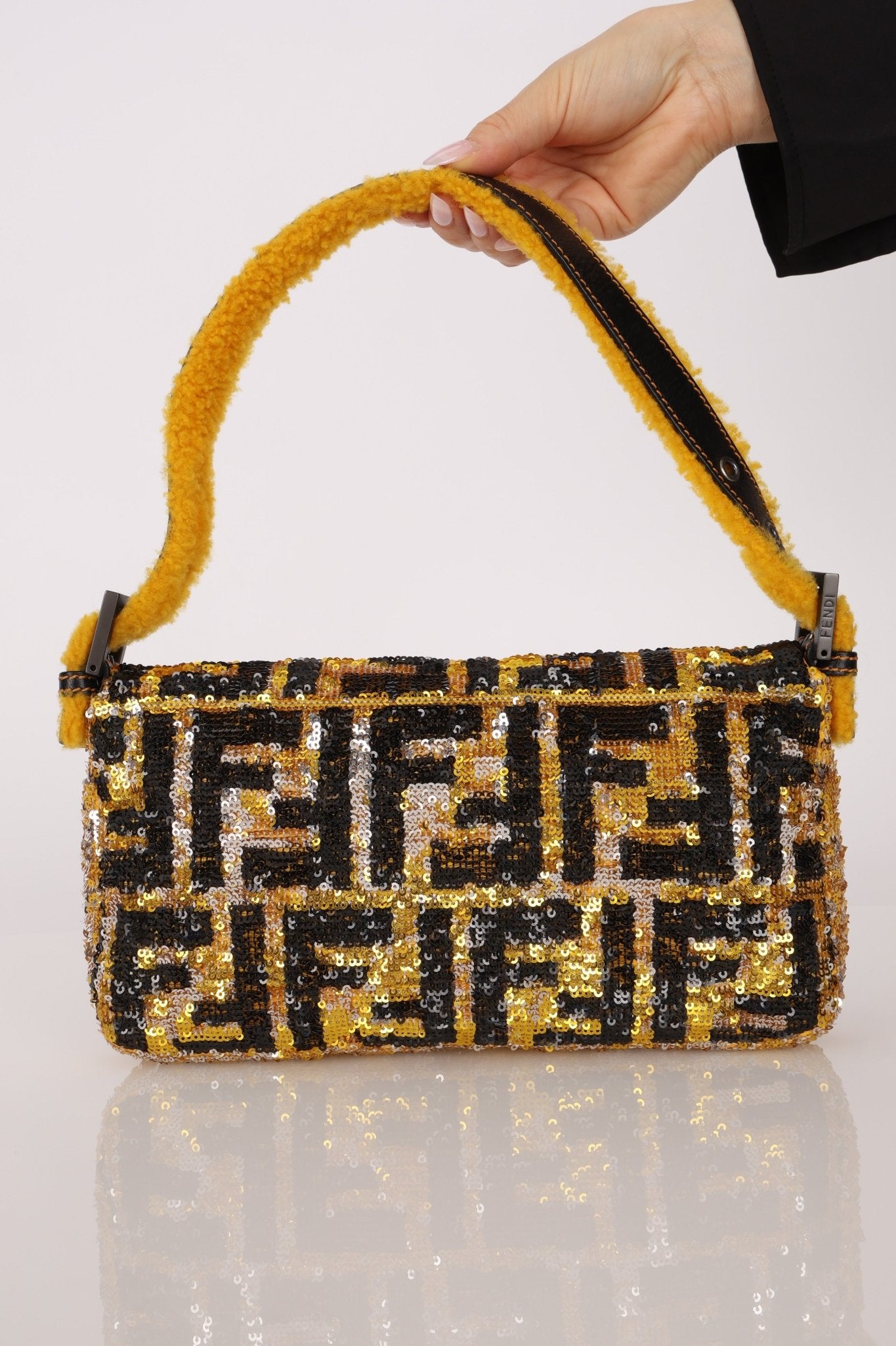 Rare Fendi Sequin Zucca Shearling Baguette - FashioNica