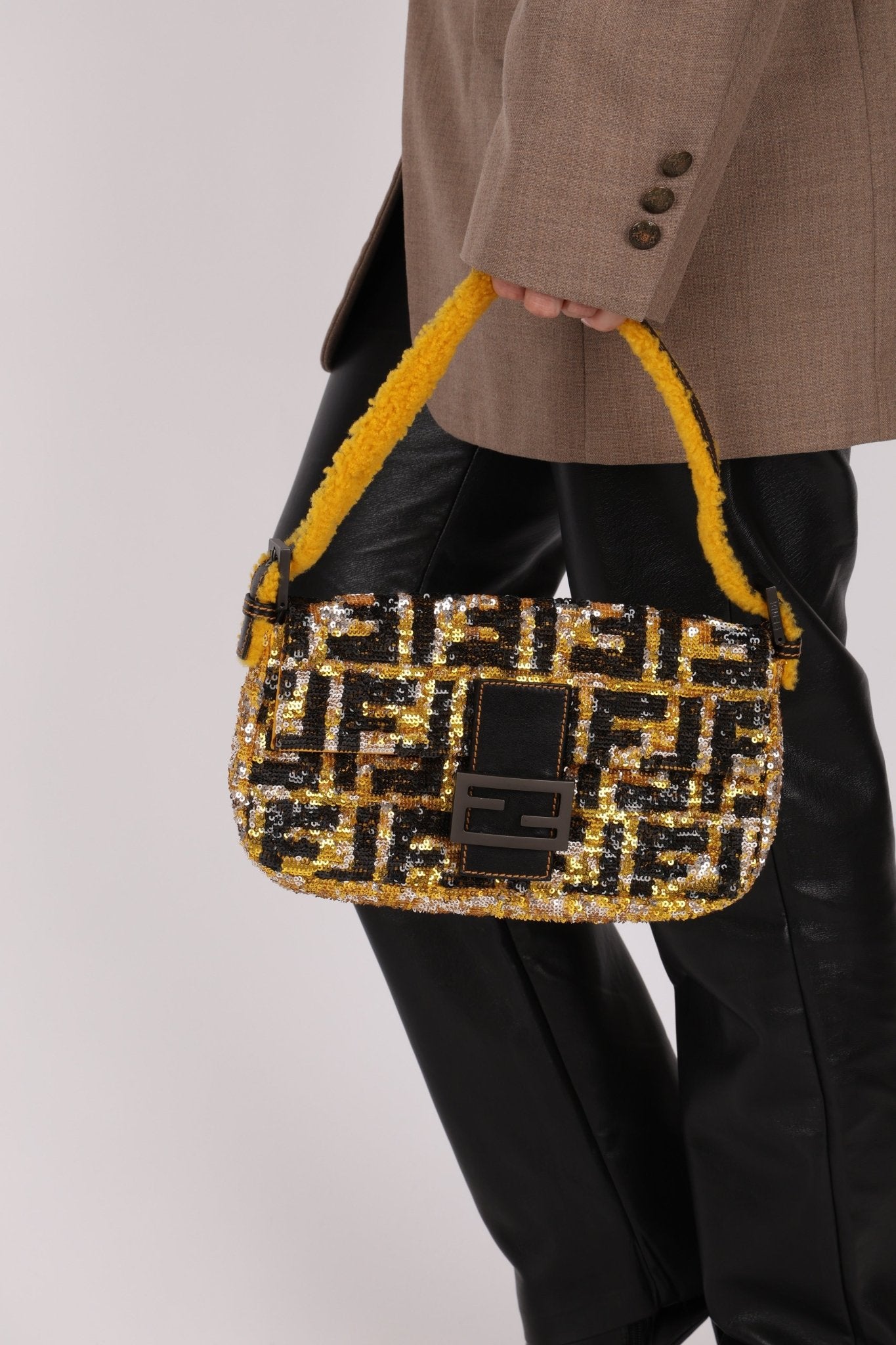 Rare Fendi Sequin Zucca Shearling Baguette - FashioNica
