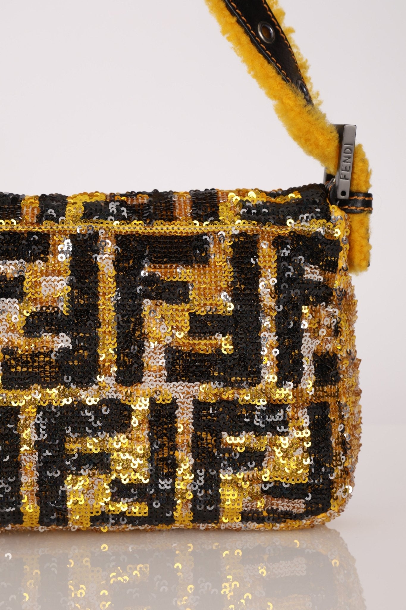 Rare Fendi Sequin Zucca Shearling Baguette - FashioNica
