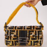 Rare Fendi Sequin Zucca Shearling Baguette - FashioNica