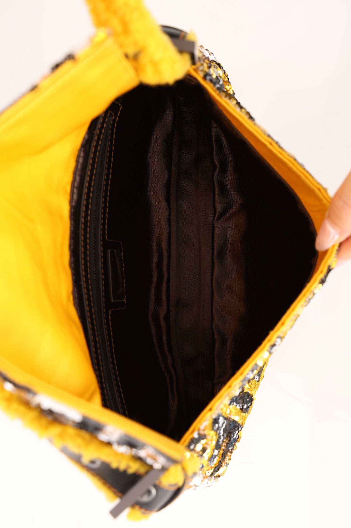 Rare Fendi Sequin Zucca Shearling Baguette - FashioNica