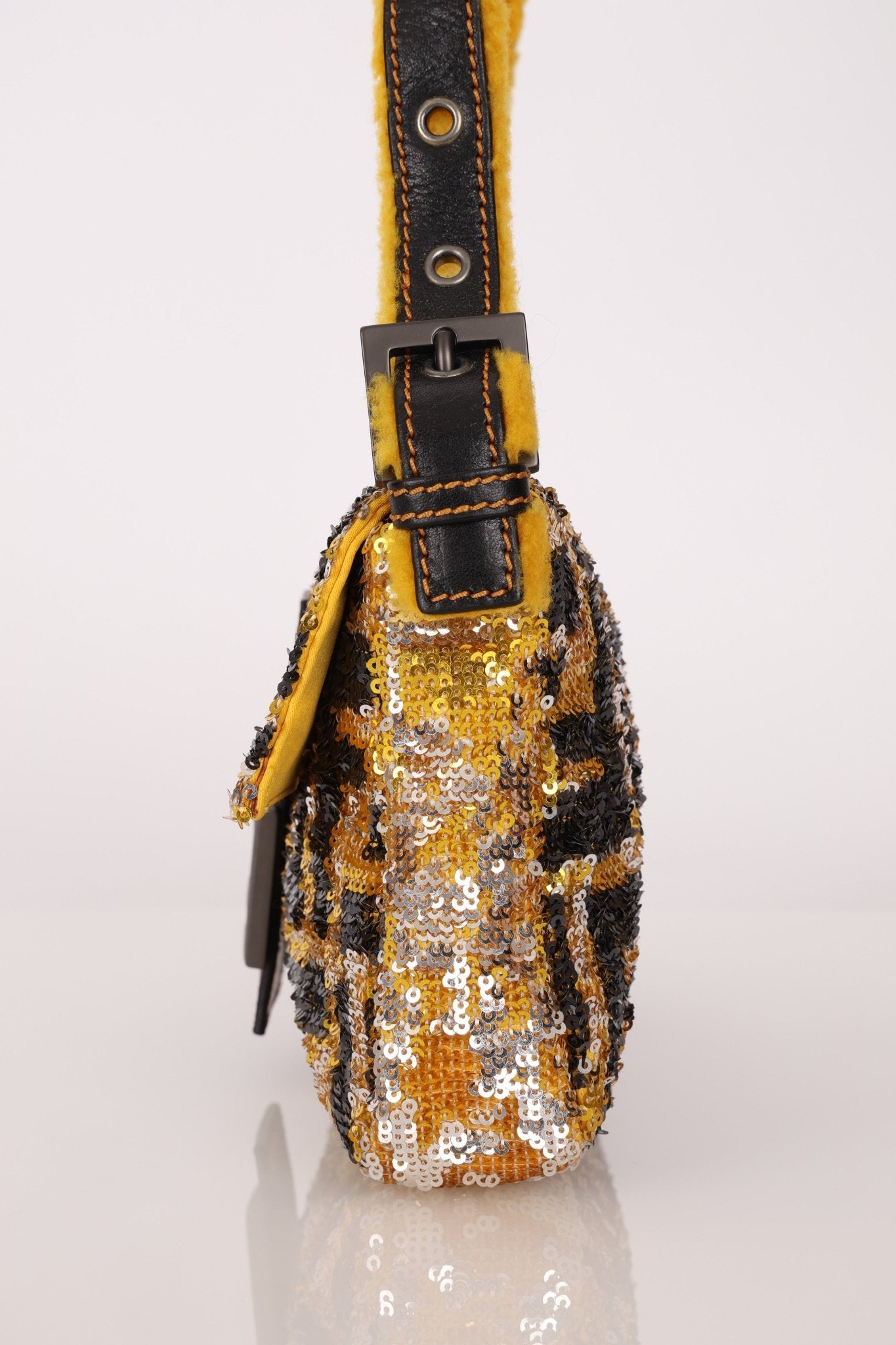 Rare Fendi Sequin Zucca Shearling Baguette - FashioNica