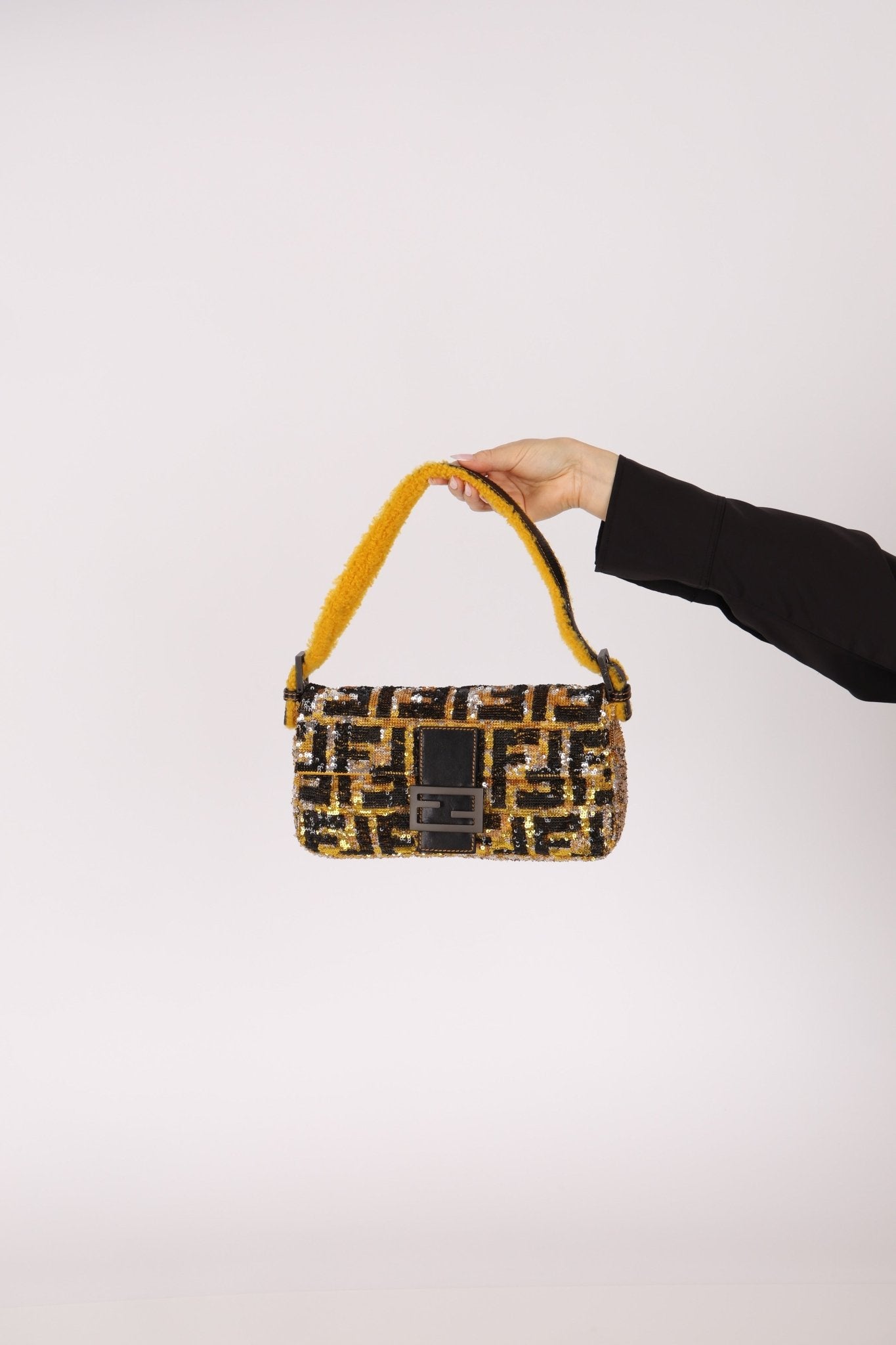 Rare Fendi Sequin Zucca Shearling Baguette - FashioNica