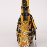Rare Fendi Sequin Zucca Shearling Baguette - FashioNica