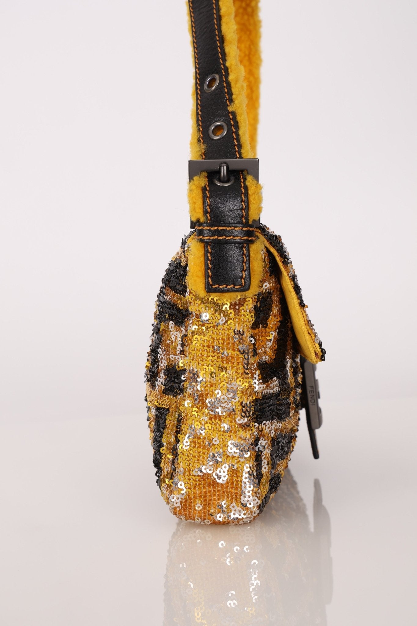 Rare Fendi Sequin Zucca Shearling Baguette - FashioNica