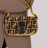 Rare Fendi Sequin Zucca Shearling Baguette - FashioNica