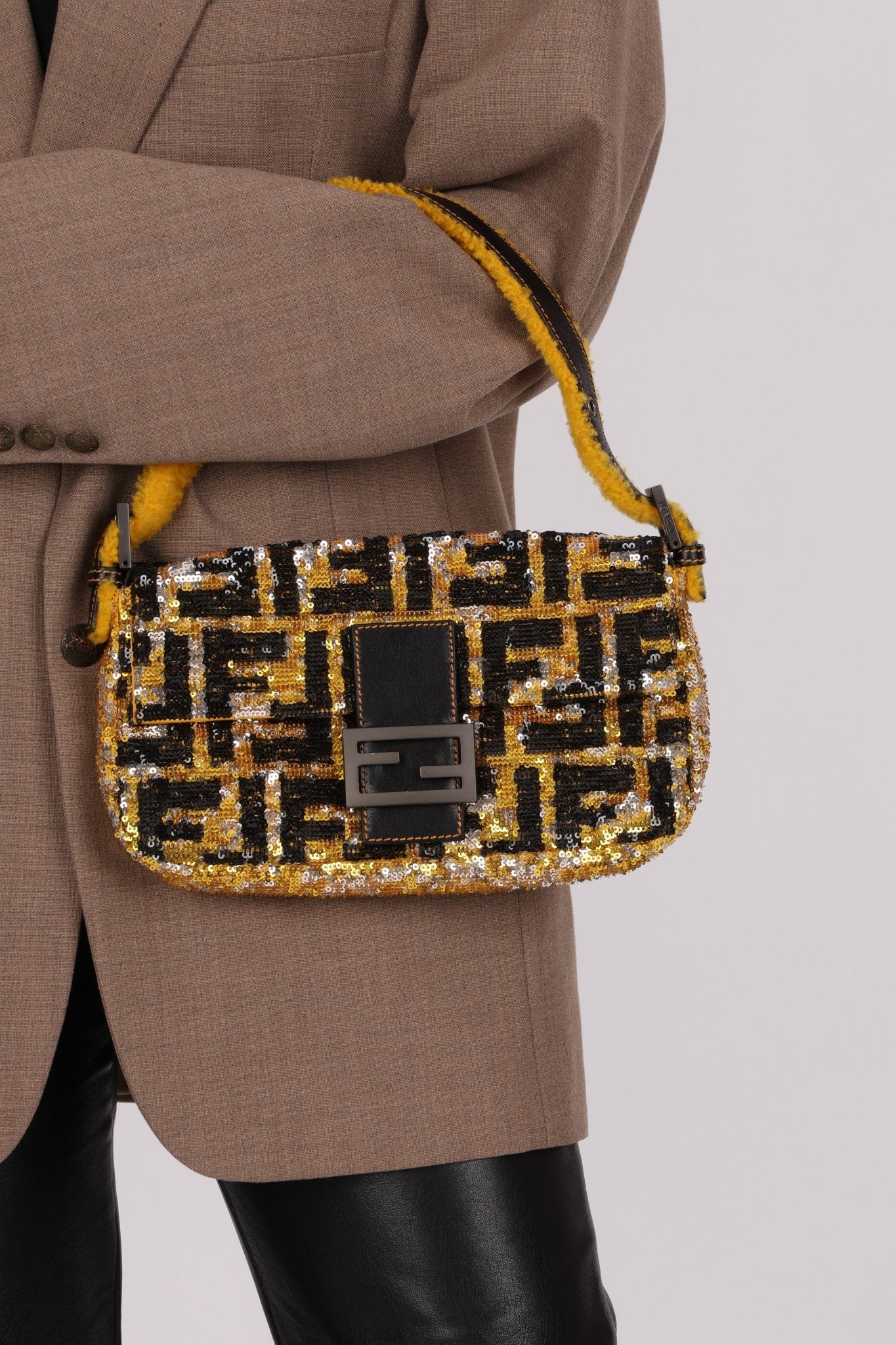 Rare Fendi Sequin Zucca Shearling Baguette - FashioNica
