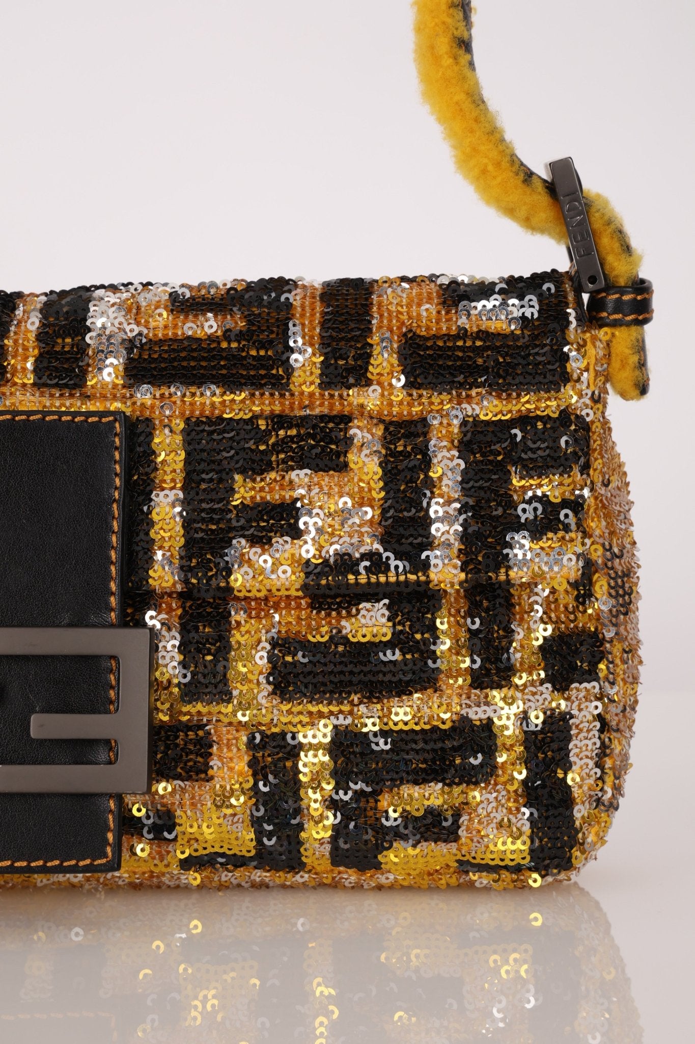 Rare Fendi Sequin Zucca Shearling Baguette - FashioNica