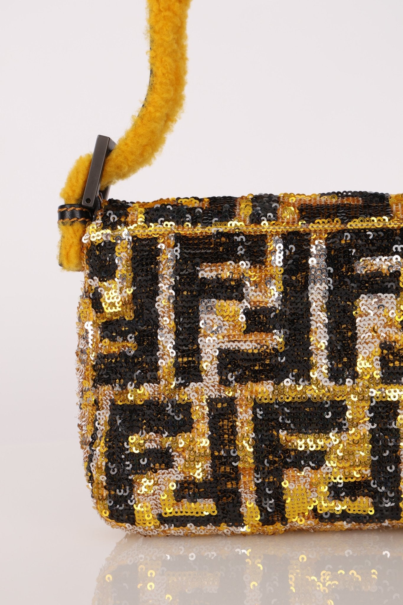 Rare Fendi Sequin Zucca Shearling Baguette - FashioNica