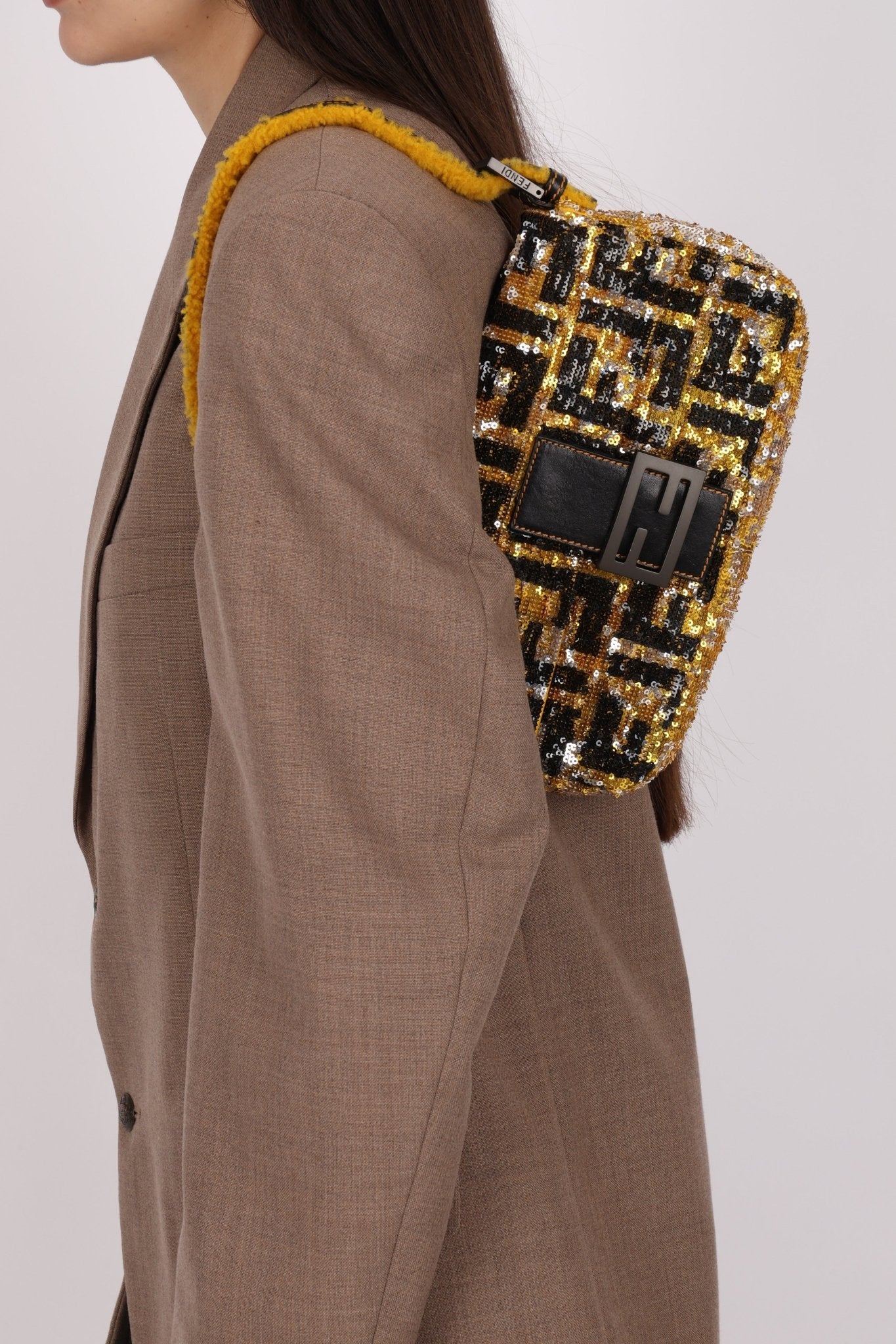 Rare Fendi Sequin Zucca Shearling Baguette - FashioNica