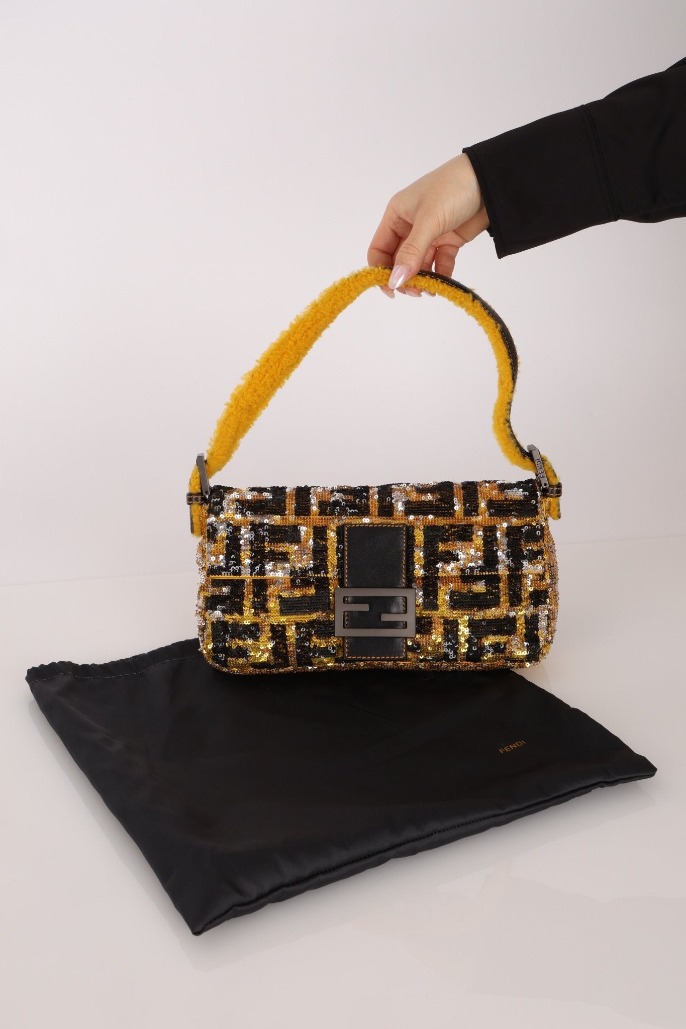 Rare Fendi Sequin Zucca Shearling Baguette - FashioNica