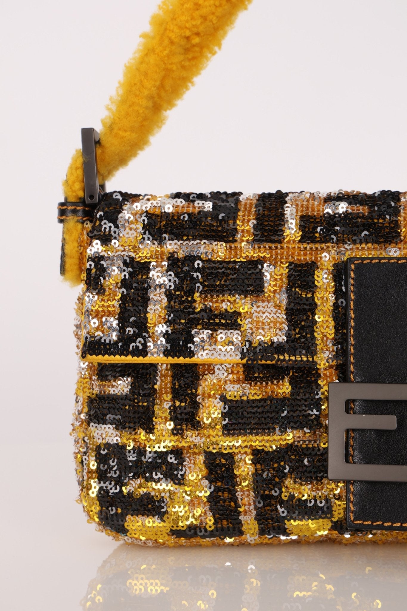 Rare Fendi Sequin Zucca Shearling Baguette - FashioNica