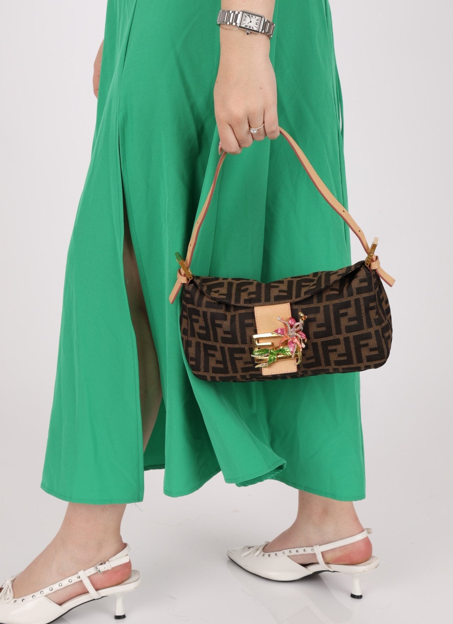 Rare Fendi Zucca Crystal Orchid Baguette - FashioNica