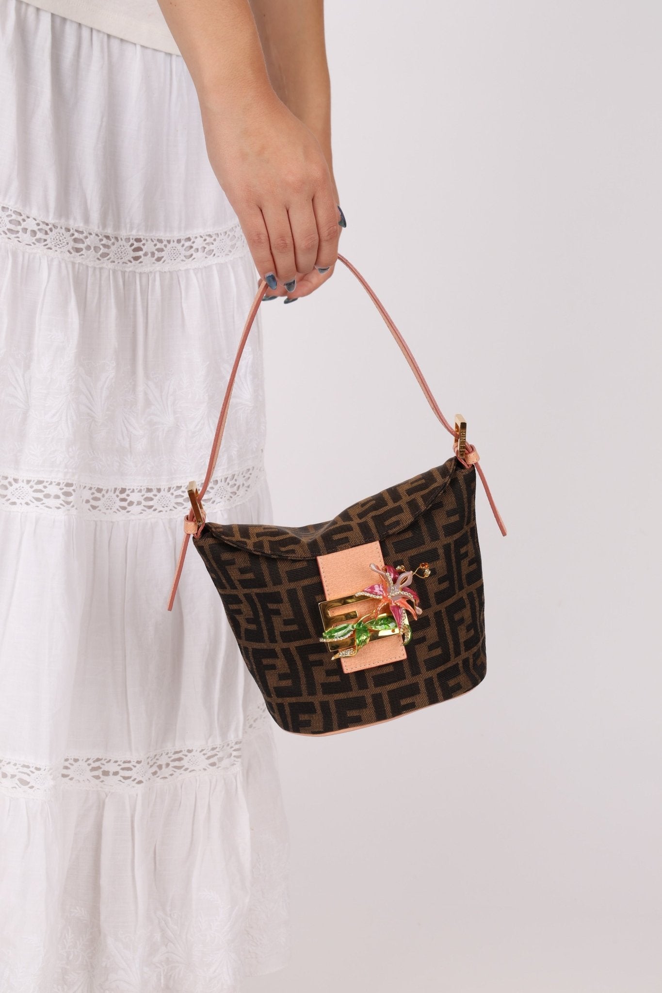 Rare Fendi Zucca Crystal Orchid Bucket Bag - FashioNica