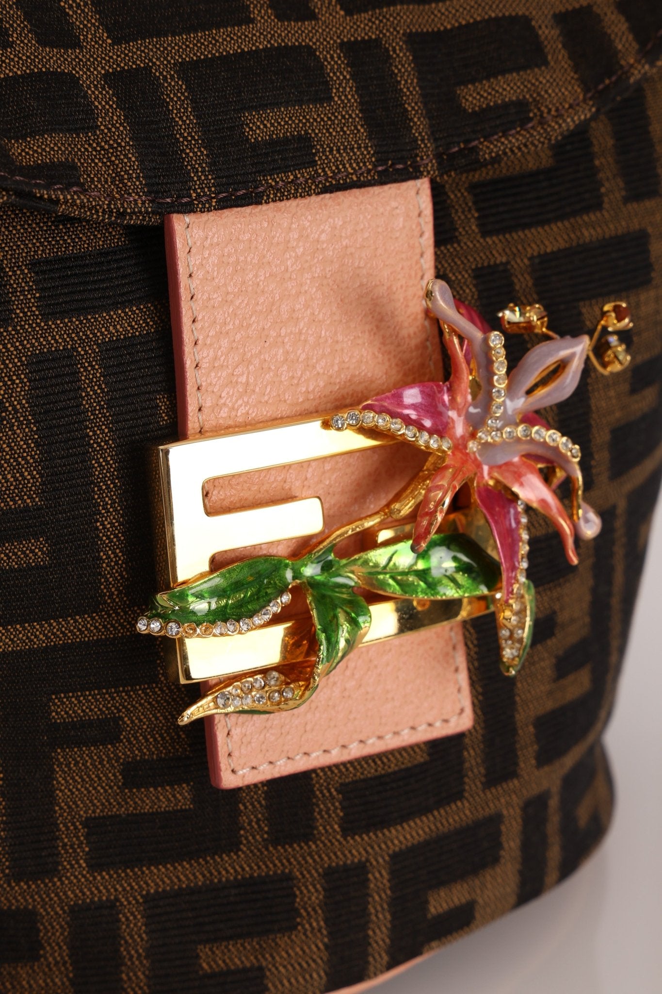 Rare Fendi Zucca Crystal Orchid Bucket Bag - FashioNica