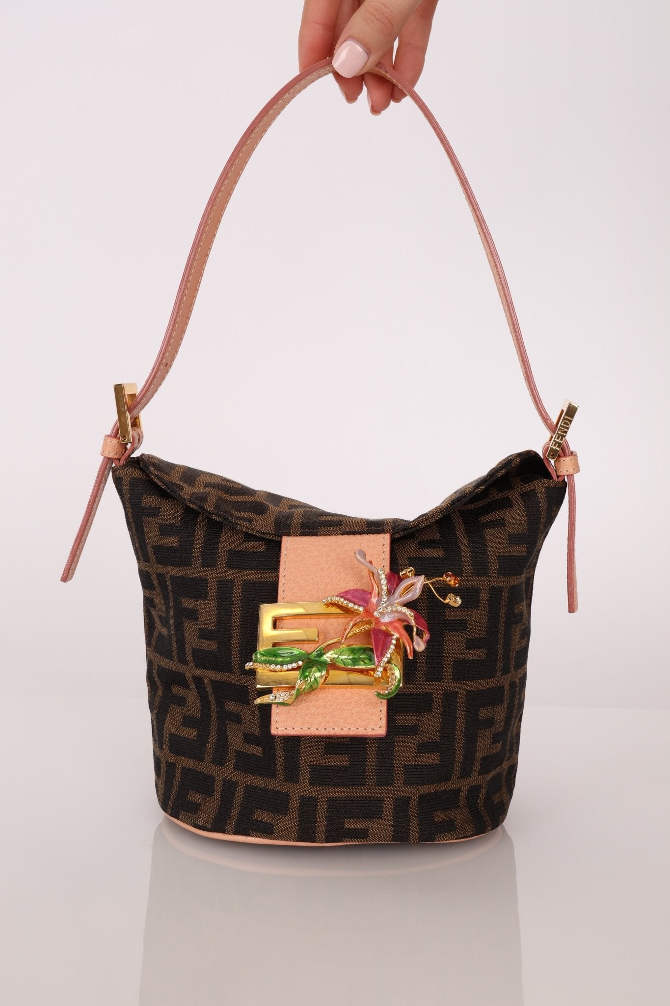 Rare Fendi Zucca Crystal Orchid Bucket Bag - FashioNica