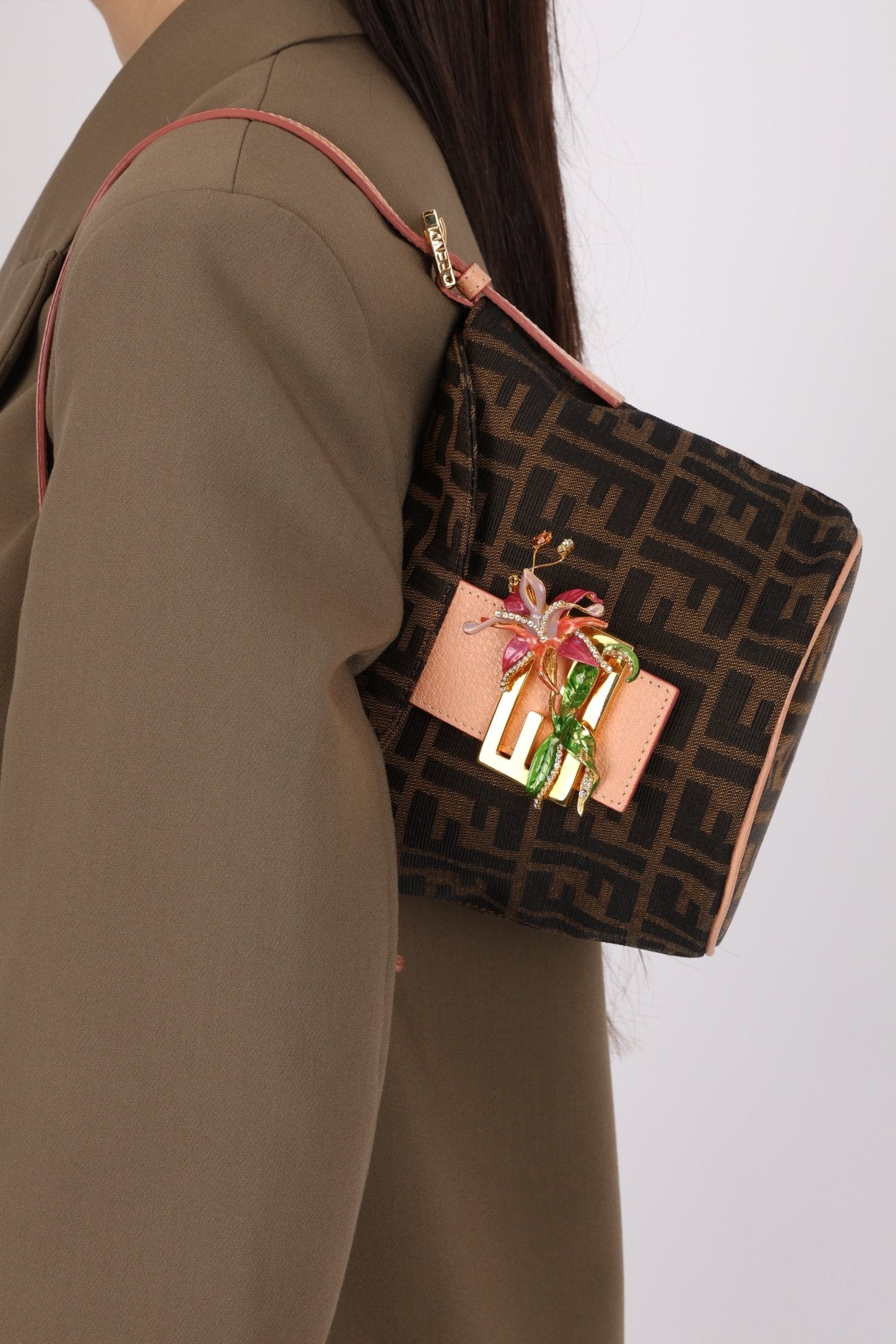 Rare Fendi Zucca Crystal Orchid Bucket Bag - FashioNica