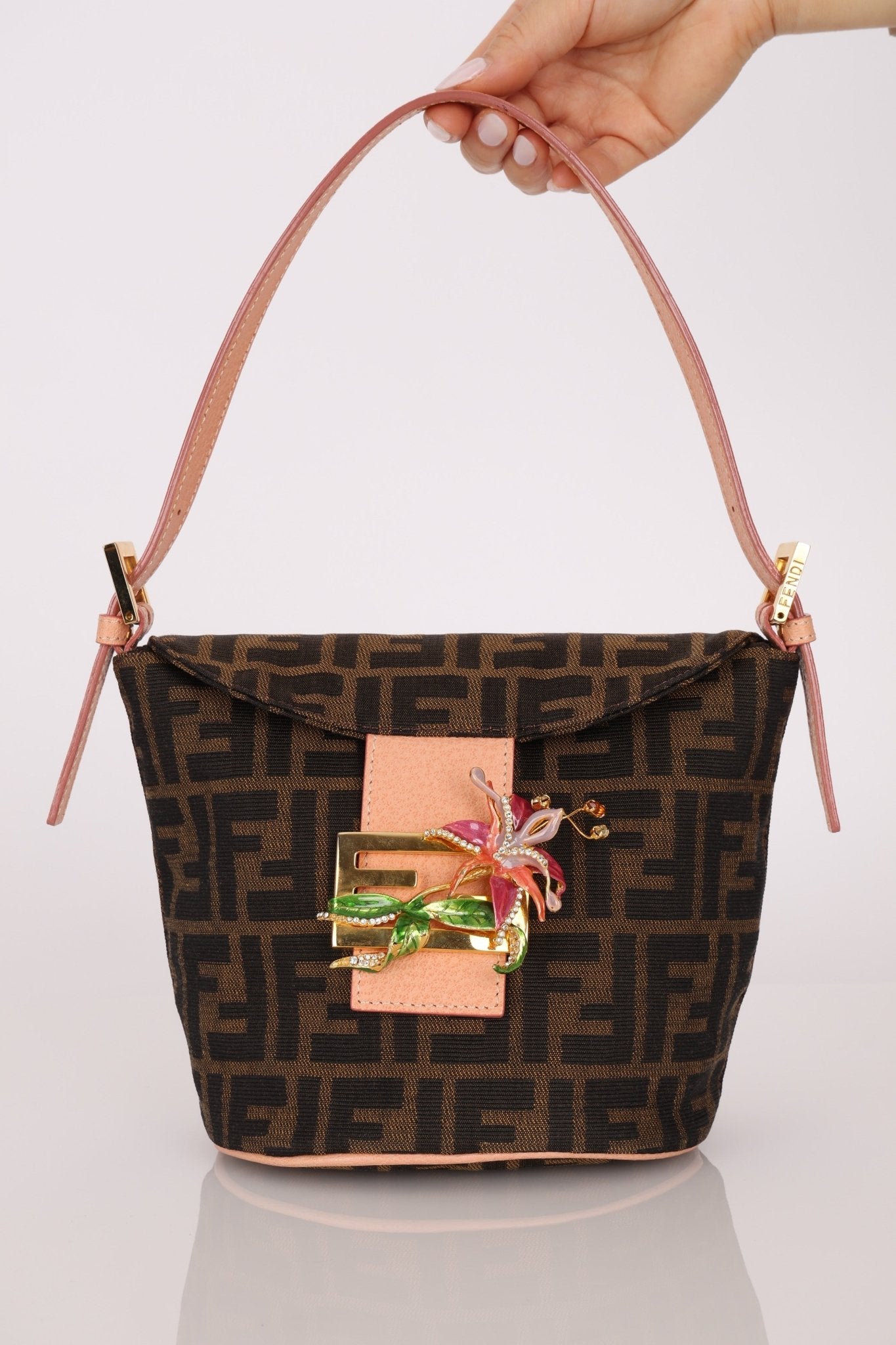 Rare Fendi Zucca Crystal Orchid Bucket Bag - FashioNica