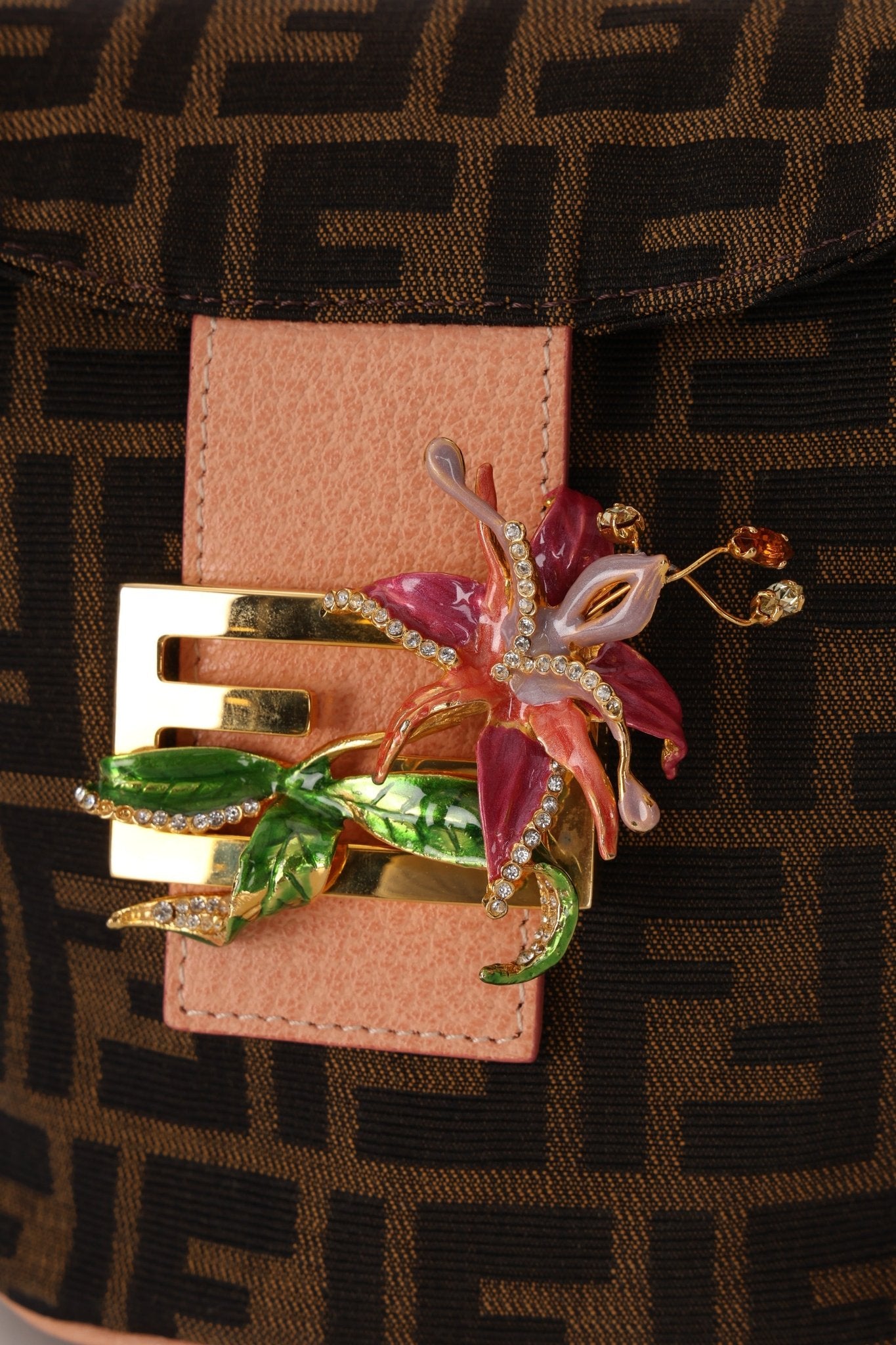 Rare Fendi Zucca Crystal Orchid Bucket Bag - FashioNica